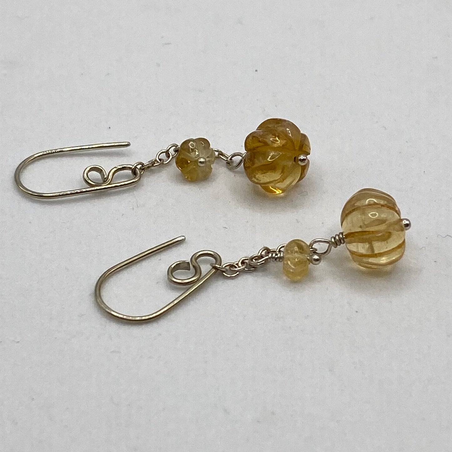 Carved Citrine Dangle Earrings by Hip Chick Glass, Sterling Silver Earrings, Handmade Gemstone Jewelry, Handmade Jewelry Gift, November Birthstone