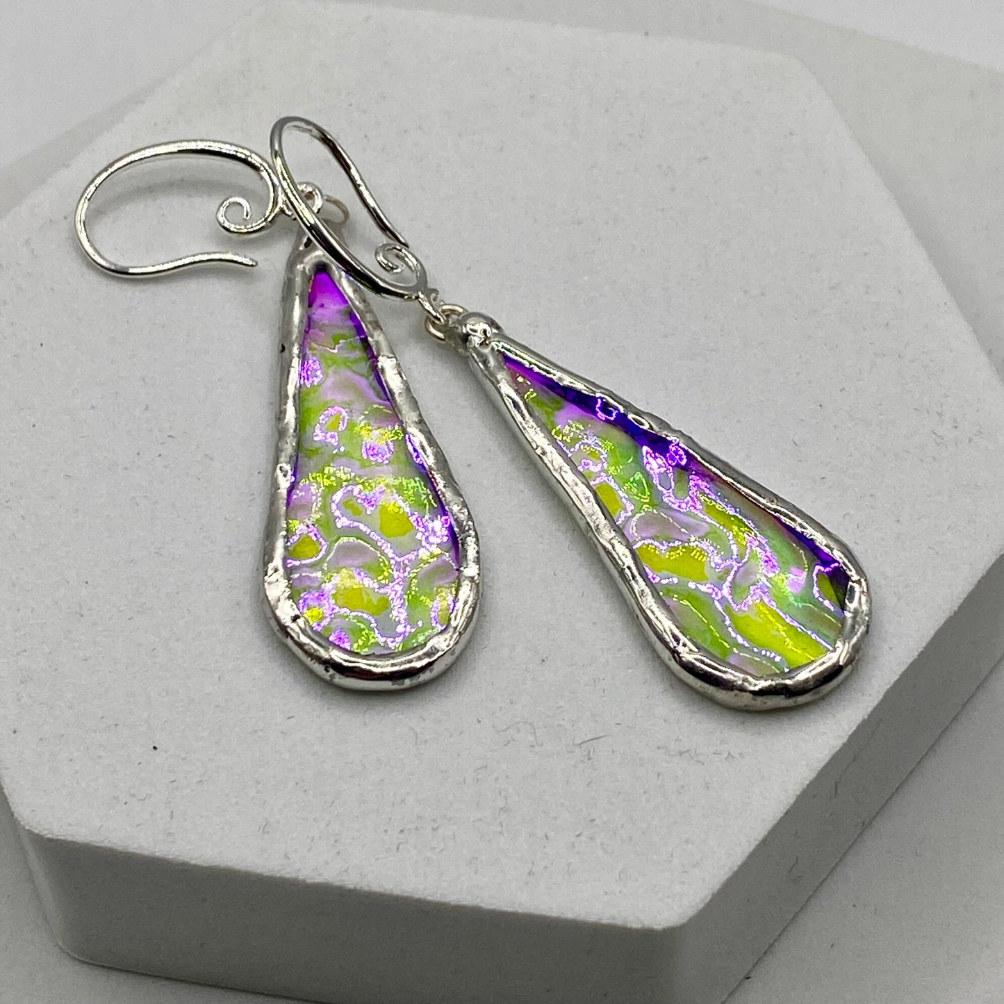 Wavy Teardrop Earrings | Stained Glass Earrings by Hip Chick Glass, Stained Glass Dangle Drop Earrings, Stained Glass Earrings