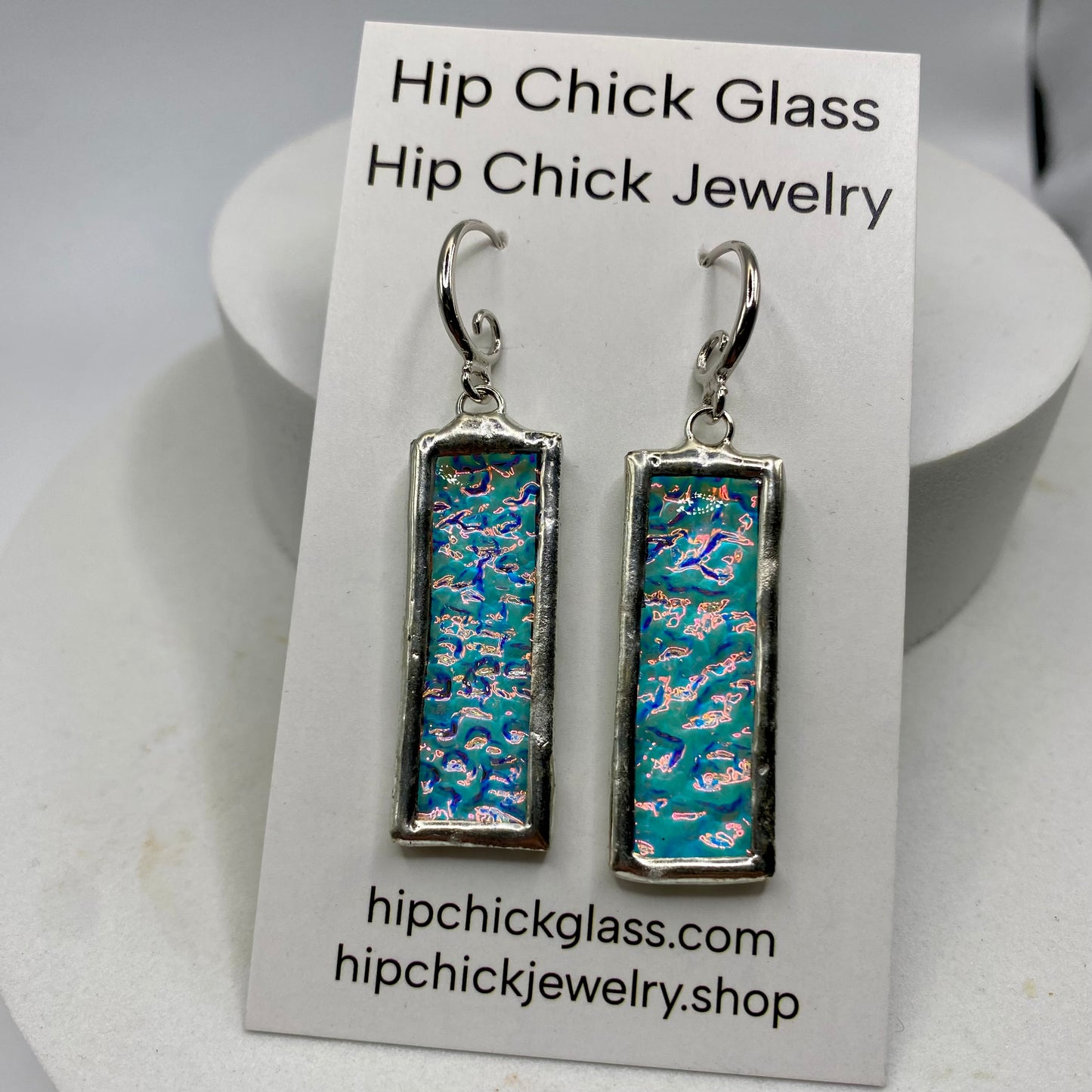 Pink Glass Stick Earrings | Stained Glass Earrings by Hip Chick Glass, Stained Glass Dangle Drop Earrings, Stained Glass Earrings