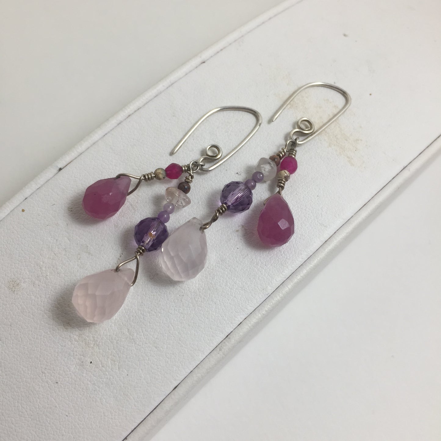 Rose Quartz, Pink Chalcedony, Amethyst, Hematite Gemstone Earrings by Hip Chick Glass, Sterling Silver Earrings, Handmade Gemstone Jewelry, Birthstone Gift
