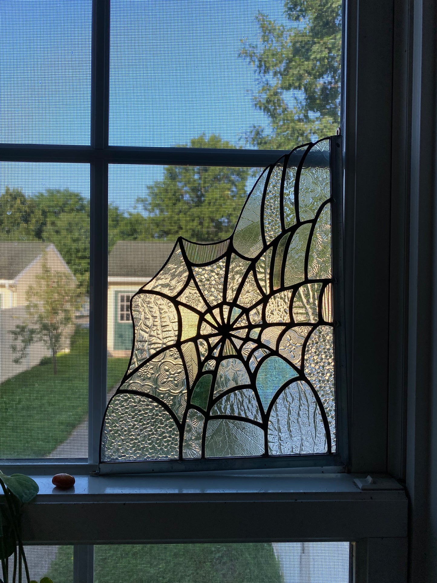 SPIDERWEB Window Corner | Stained Glass Window Panel | Spiderweb Suncatcher