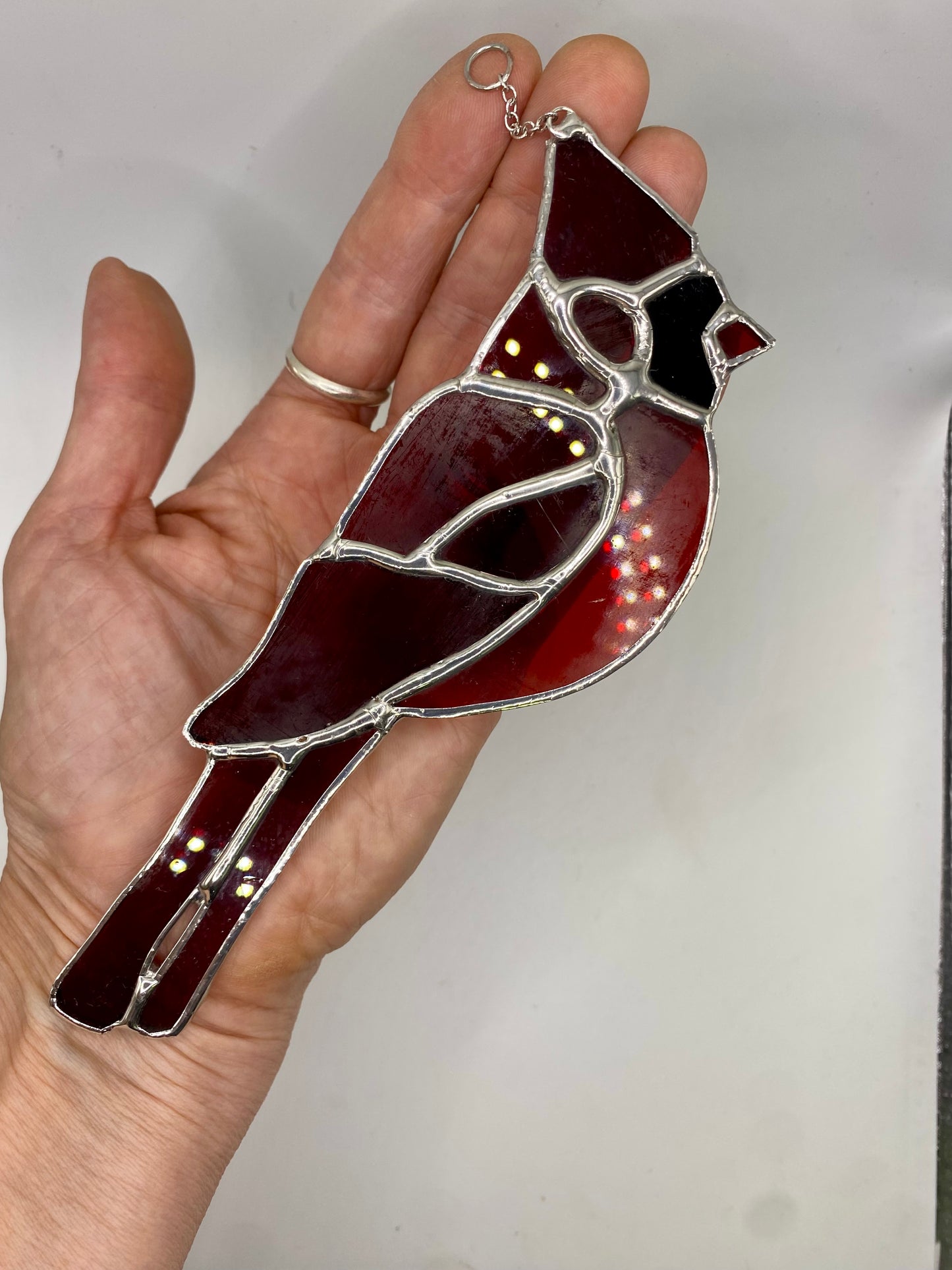 CARDINAL of St Mary’s Church | Stained Glass Suncatcher by Hip Chick Glass, Original Design Handmade Glass Art, Suncatcher