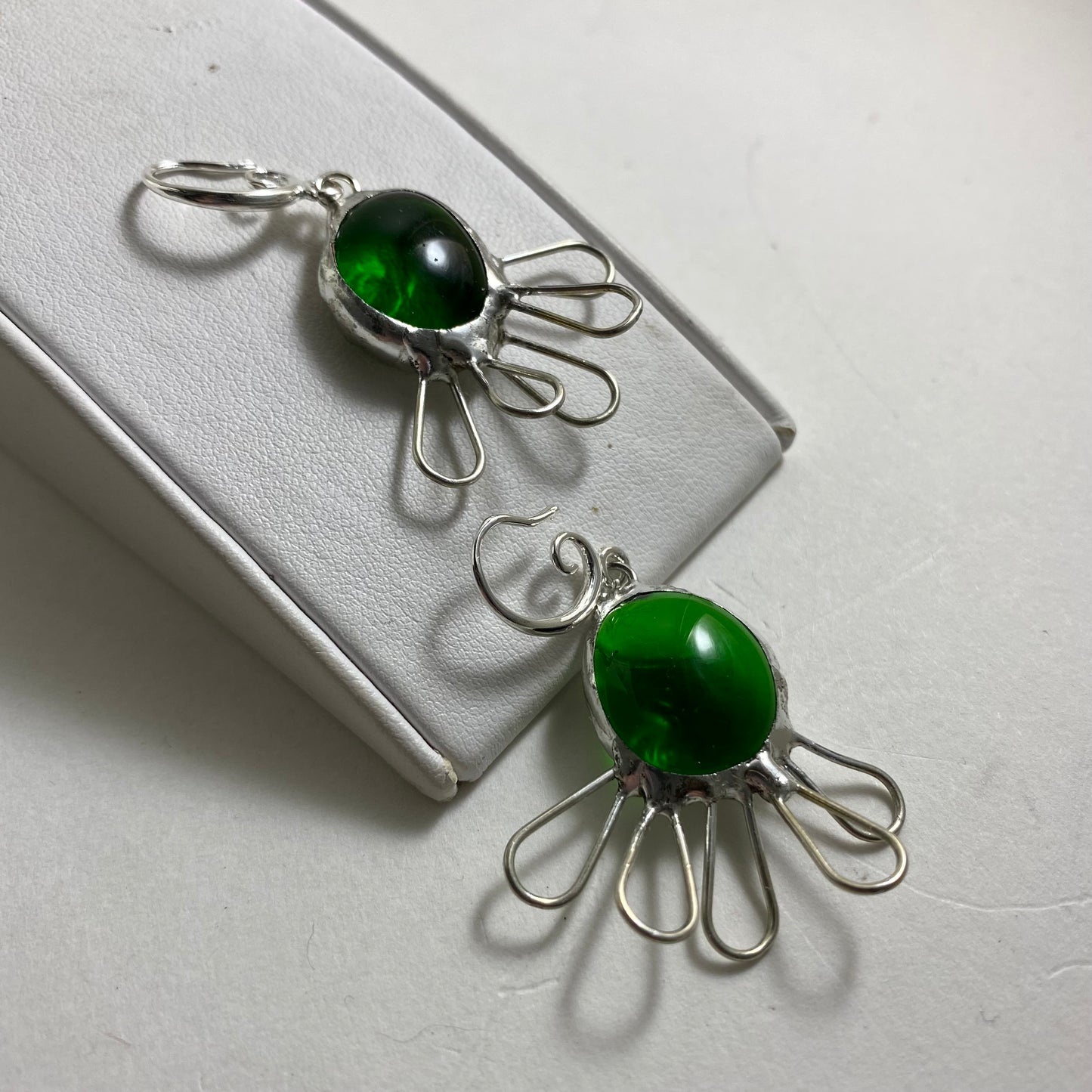 Funky Green Glass Earrings | Stained Glass Earrings by Hip Chick Glass, Stained Glass Dangle Drop Earrings, Stained Glass Earrings