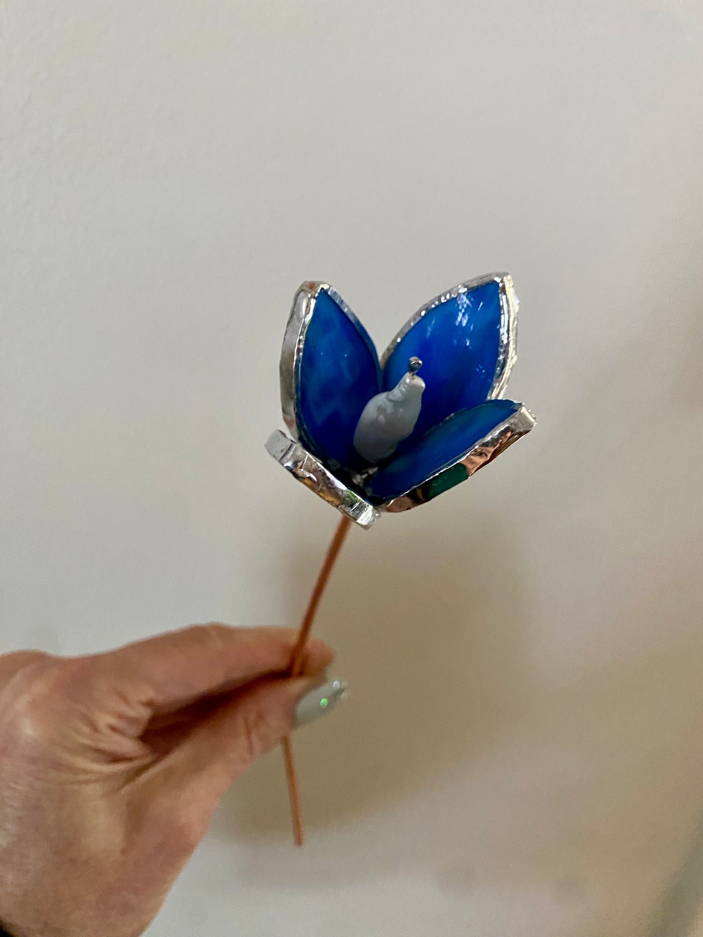 Flowers | Stained Glass Flower Bouquet, Glass Flowers with Quartz Crystals and Pearls on a Stem, Handmade Home Decor, Wedding Bouquet Keepsake, Tabletop Decor