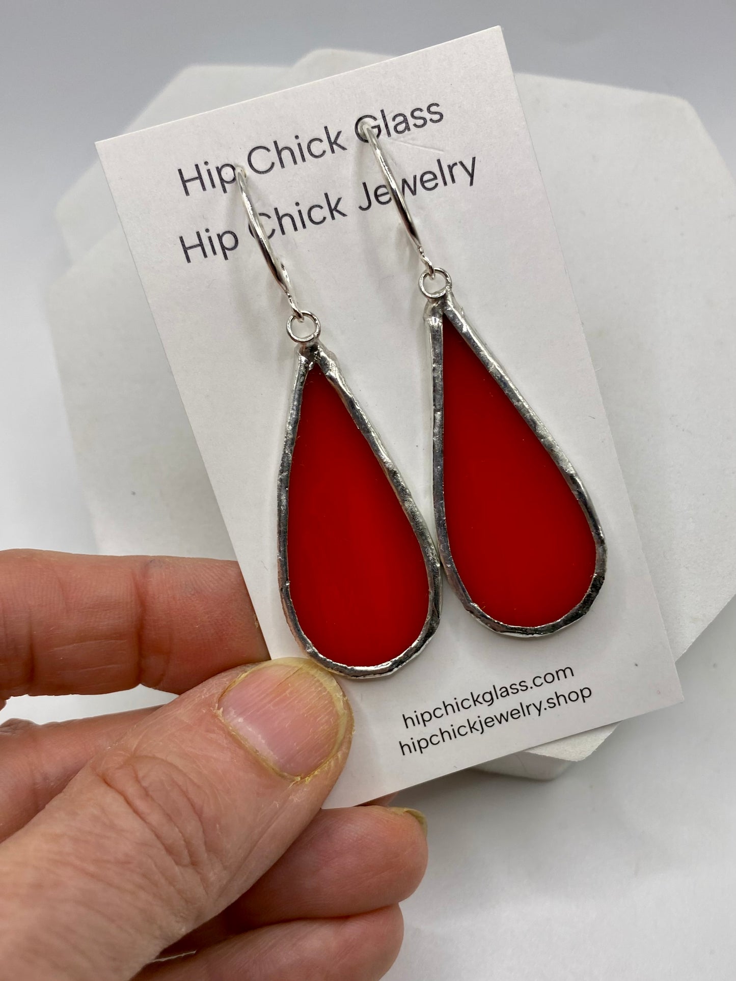 Orange Teardrop Stained Glass Jewelry Set by Hip Chick Glass, Stained Glass Necklace Stained Glass Earrings