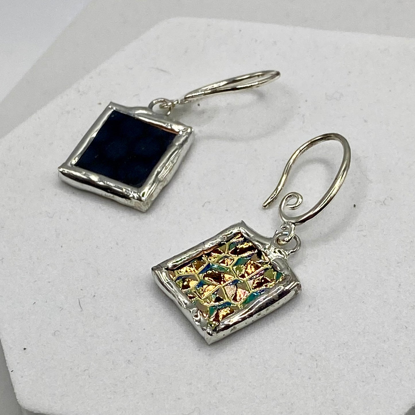 Iridescent Beige Earrings | Stained Glass Earrings by Hip Chick Glass, Stained Glass Dangle Drop Earrings, Stained Glass Earrings