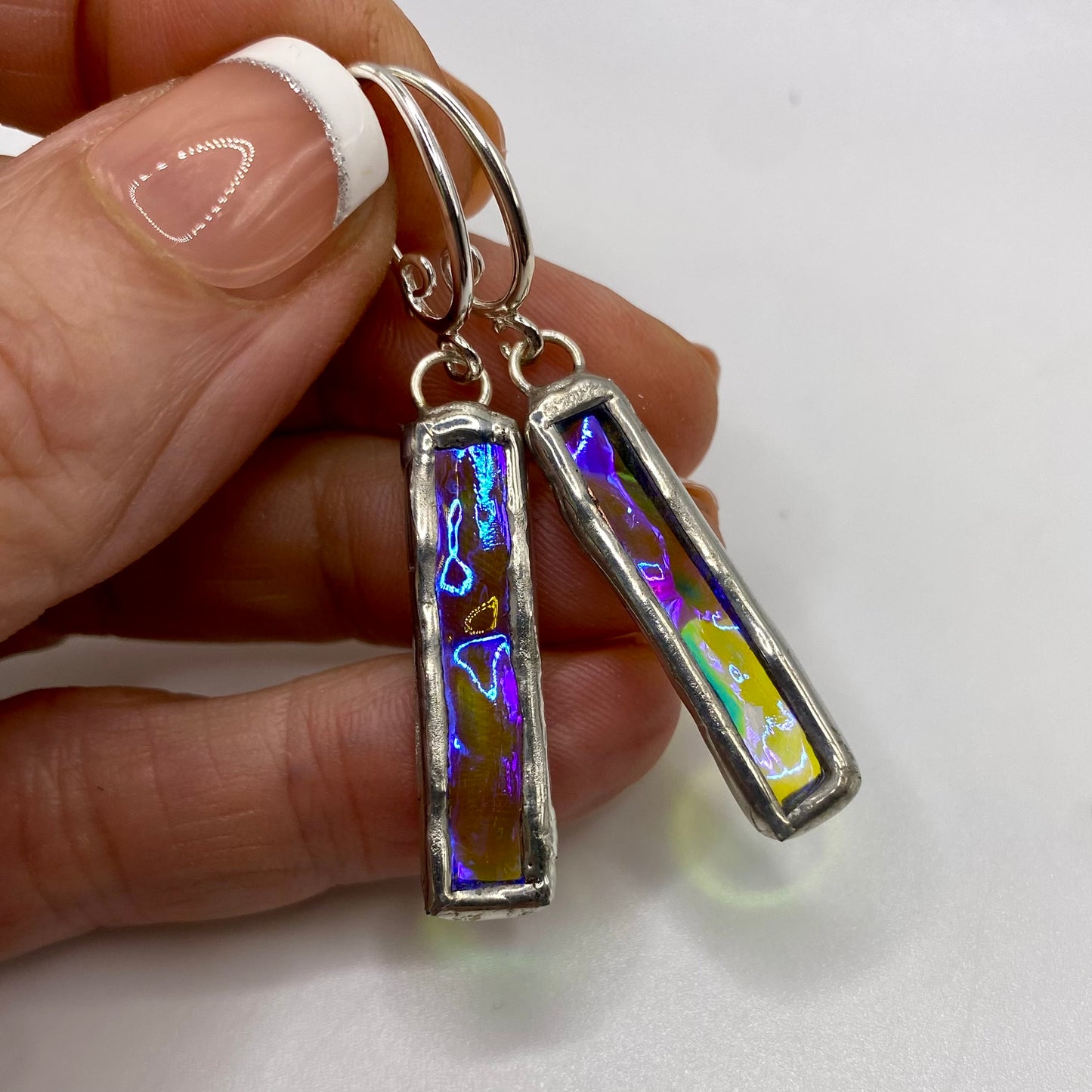 Medium Stick Earrings | Stained Glass Earrings by Hip Chick Glass, Stained Glass Dangle Drop Earrings, Stained Glass Earrings