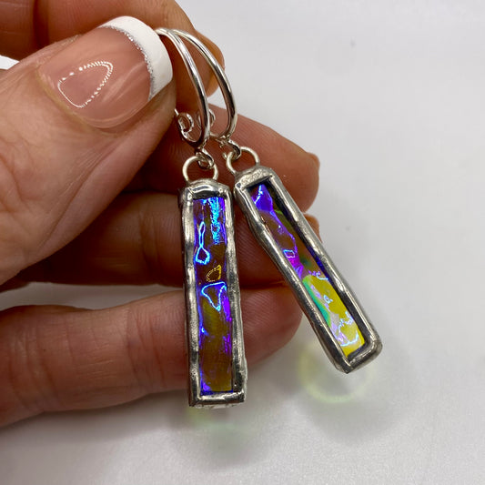 Medium Stick Earrings | Stained Glass Earrings by Hip Chick Glass, Stained Glass Dangle Drop Earrings, Stained Glass Earrings