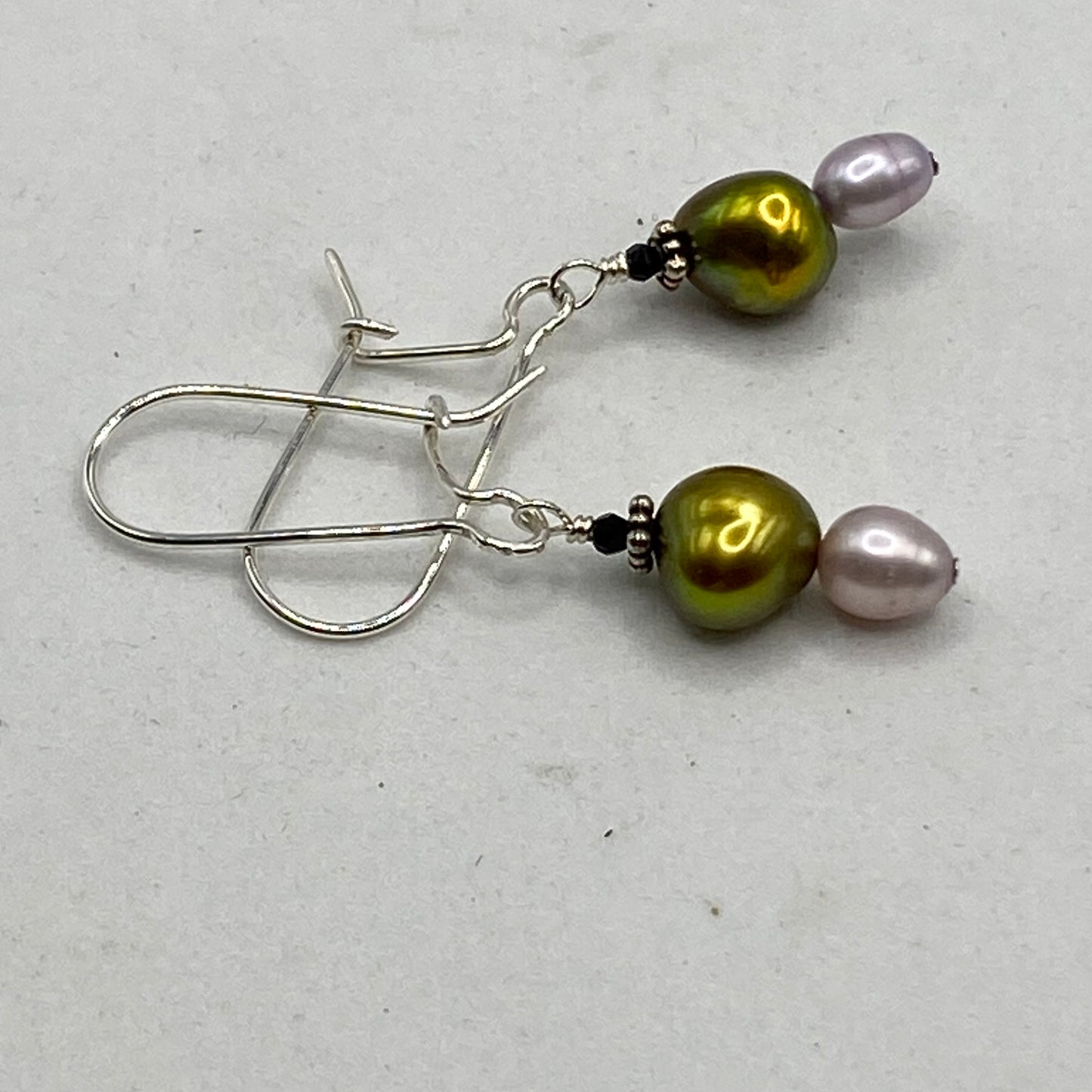 Pearl & Tourmaline Dangle Earrings by Hip Chick Glass, Sterling Silver Earrings, Handmade Gemstone Jewelry, June Birthstone Gift