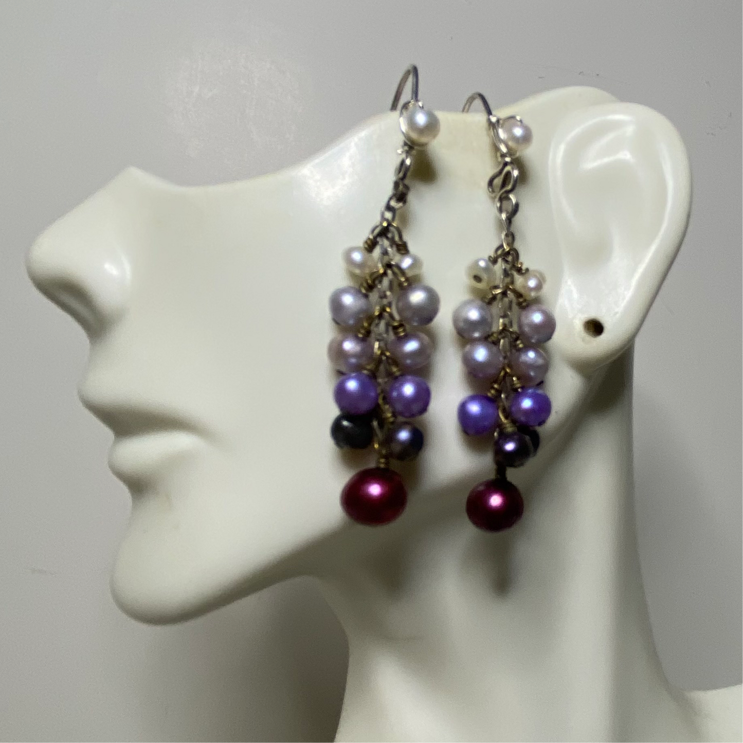 Ombré Purple Pearl Cluster Dangle Earrings by Hip Chick Glass, Sterling Silver Earrings, Handmade Gemstone Jewelry, June Birthstone Gift
