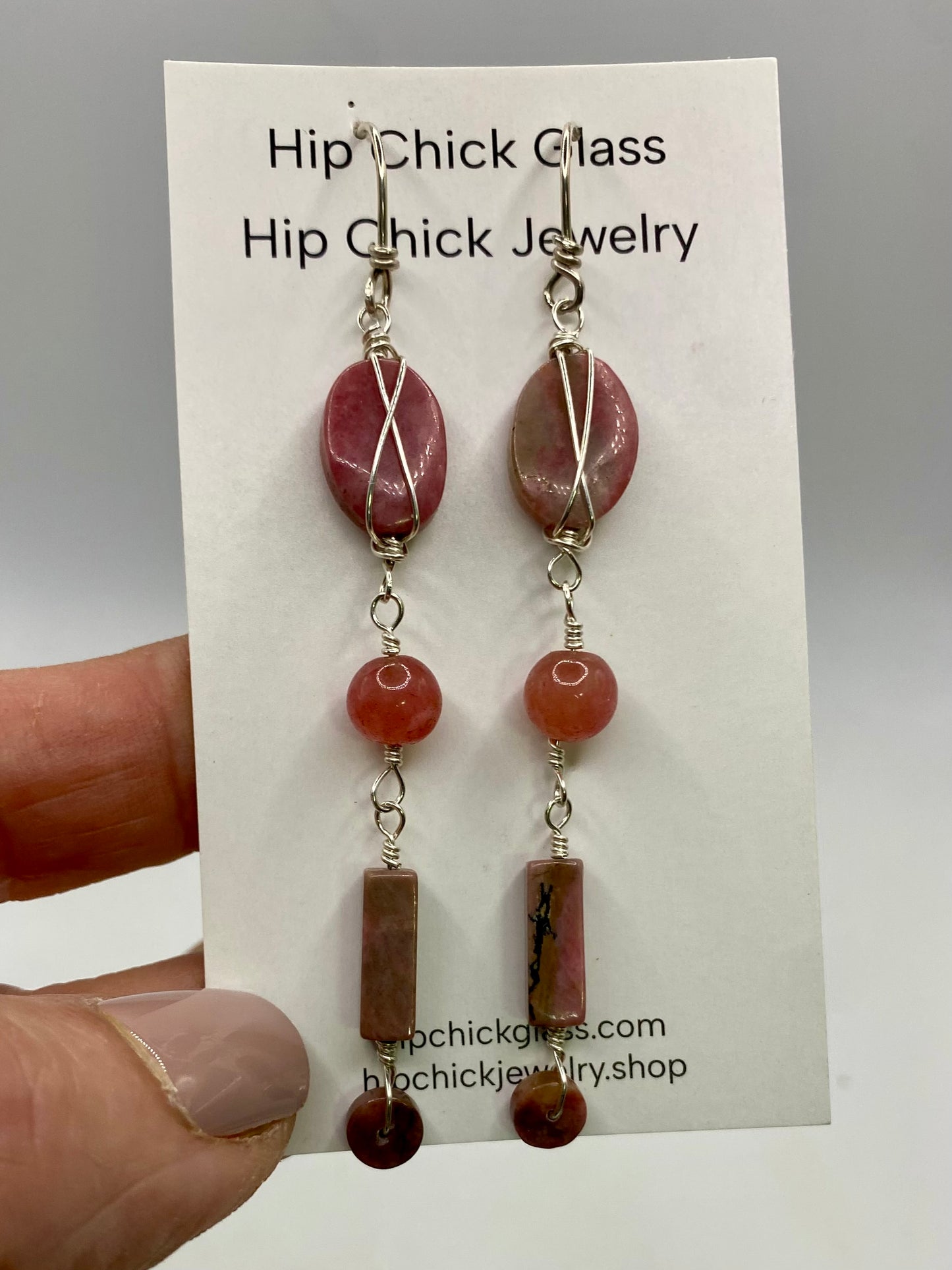 Long Pink Gemstone Earrings by Hip Chick Glass, Handmade Sterling Silver Gemstone Jewelry, Birthstone Gift