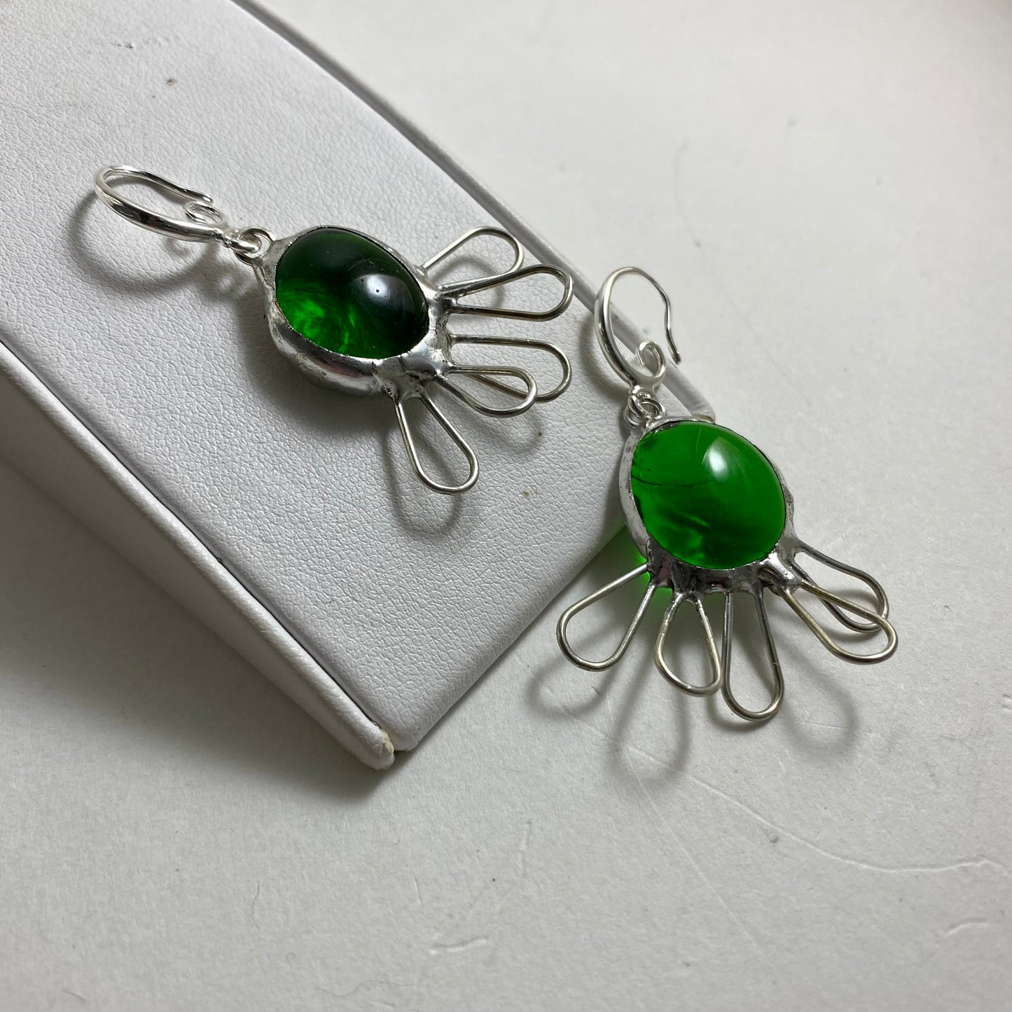 Funky Green Glass Earrings | Stained Glass Earrings by Hip Chick Glass, Stained Glass Dangle Drop Earrings, Stained Glass Earrings