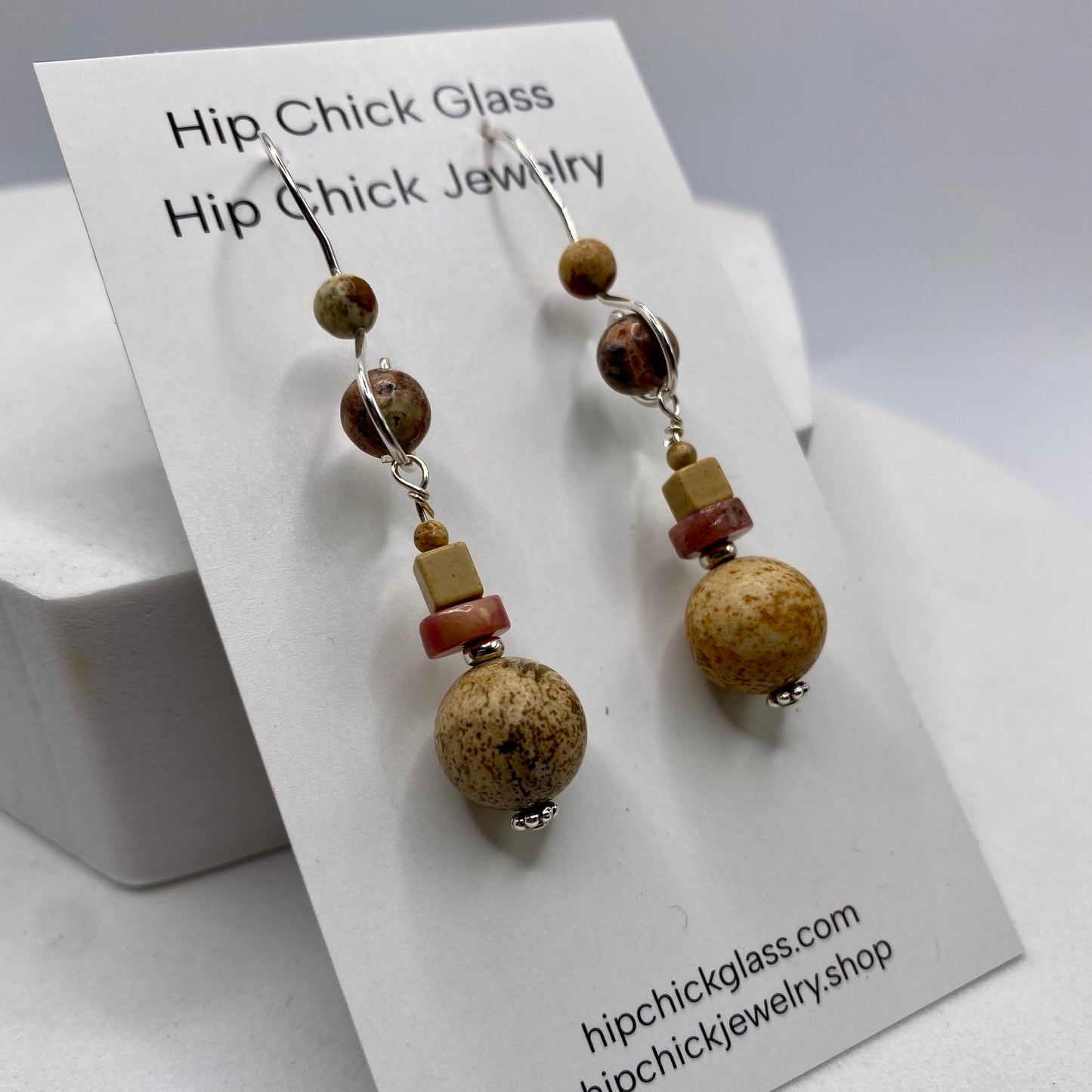 Picture Jasper Dangle Earrings by Hip Chick Glass, Sterling Silver Earrings, Handmade Gemstone Jewelry, Handmade Jewelry Gift, Birthstone Earrings
