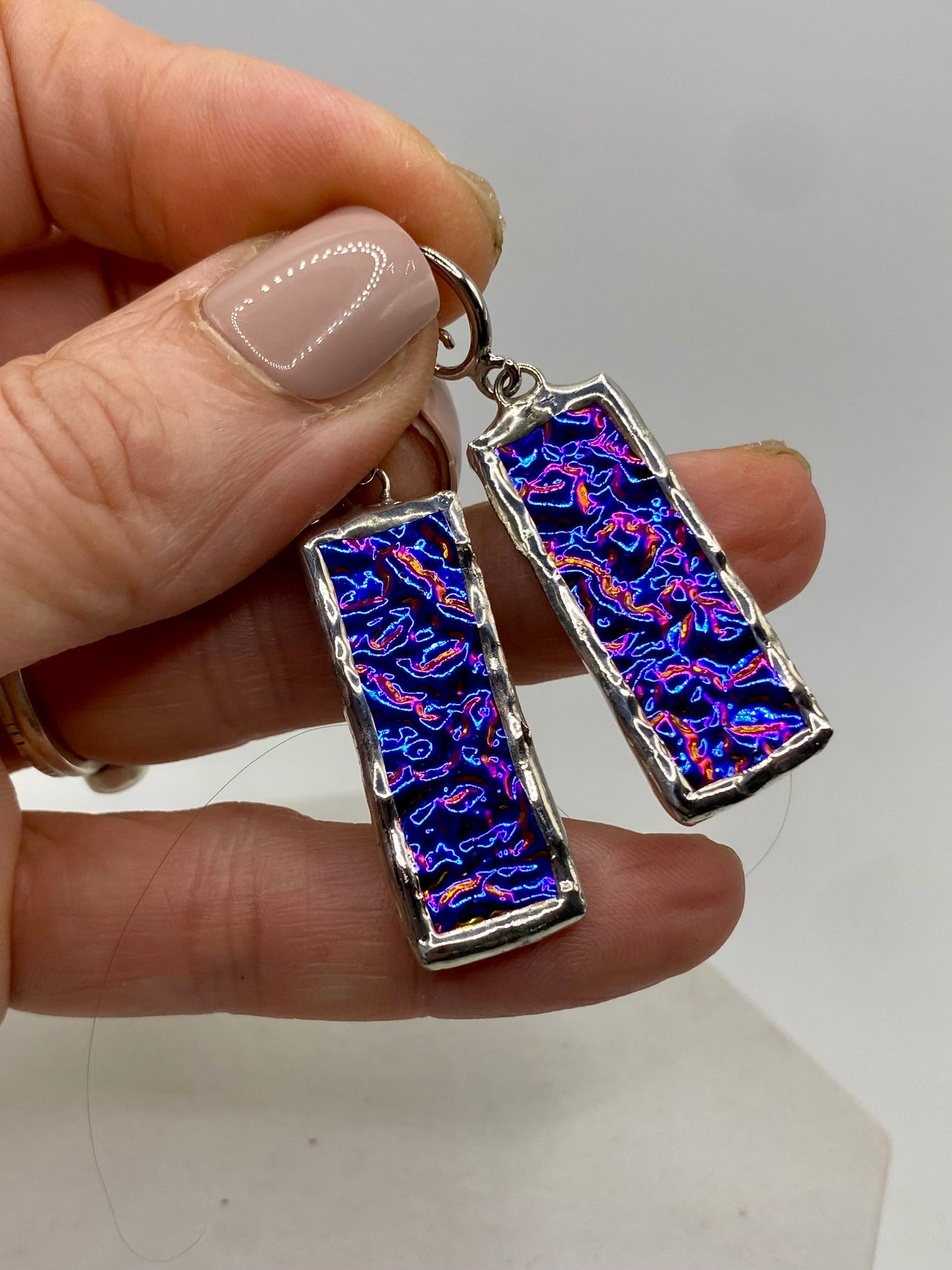Purple Rectangle Earrings | Stained Glass Earrings by Hip Chick Glass, Iridescent Statement Earrings, Geometric Earrings