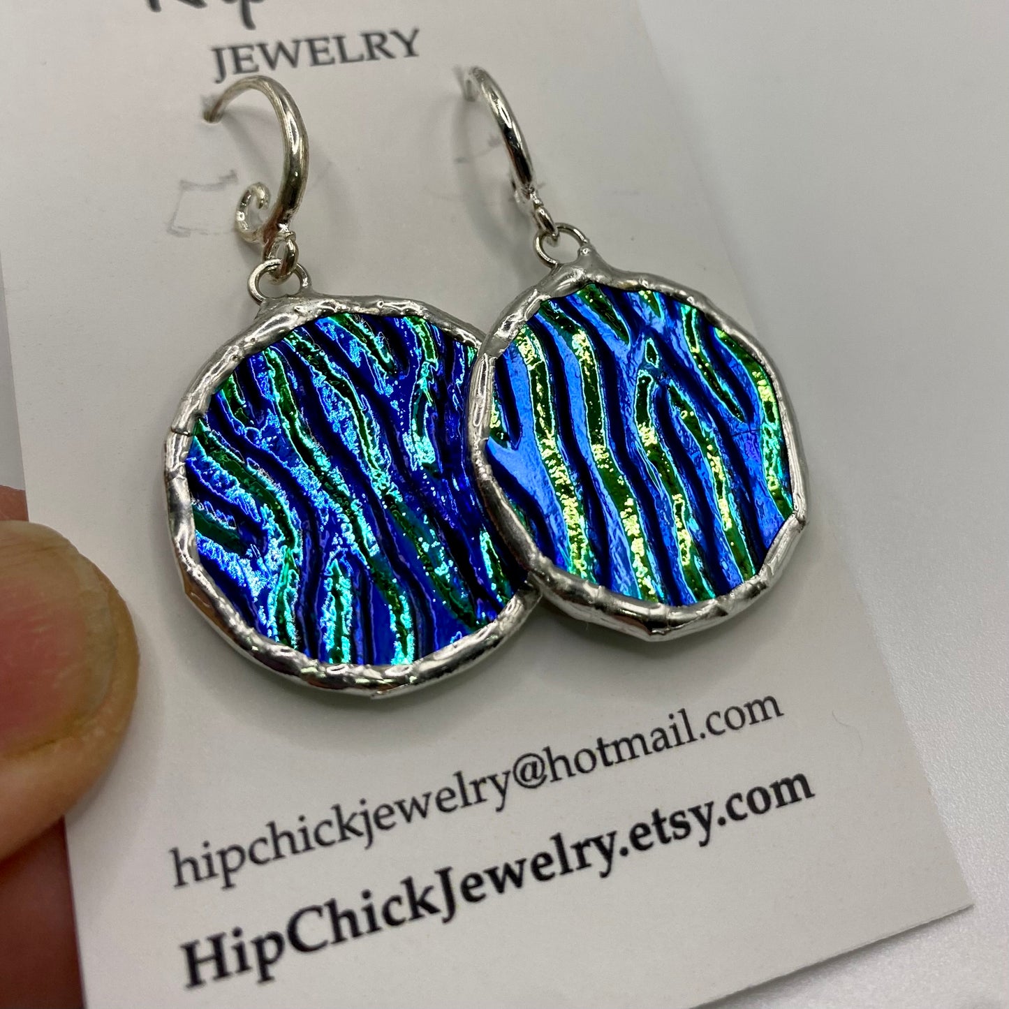 Blue Circular Earrings | Stained Glass Earrings by Hip Chick Glass, Stained Glass Dangle Drop Earrings, Stained Glass Earrings