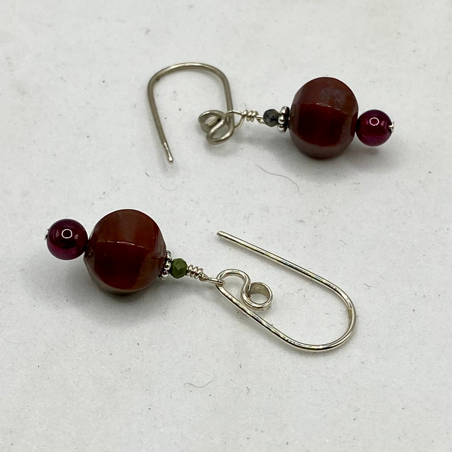Garnet & Rhodonite Dangle Earrings by Hip Chick Glass, Sterling Silver Earrings, Handmade Gemstone Jewelry, Handmade Jewelry Gift, Birthstone Earrings