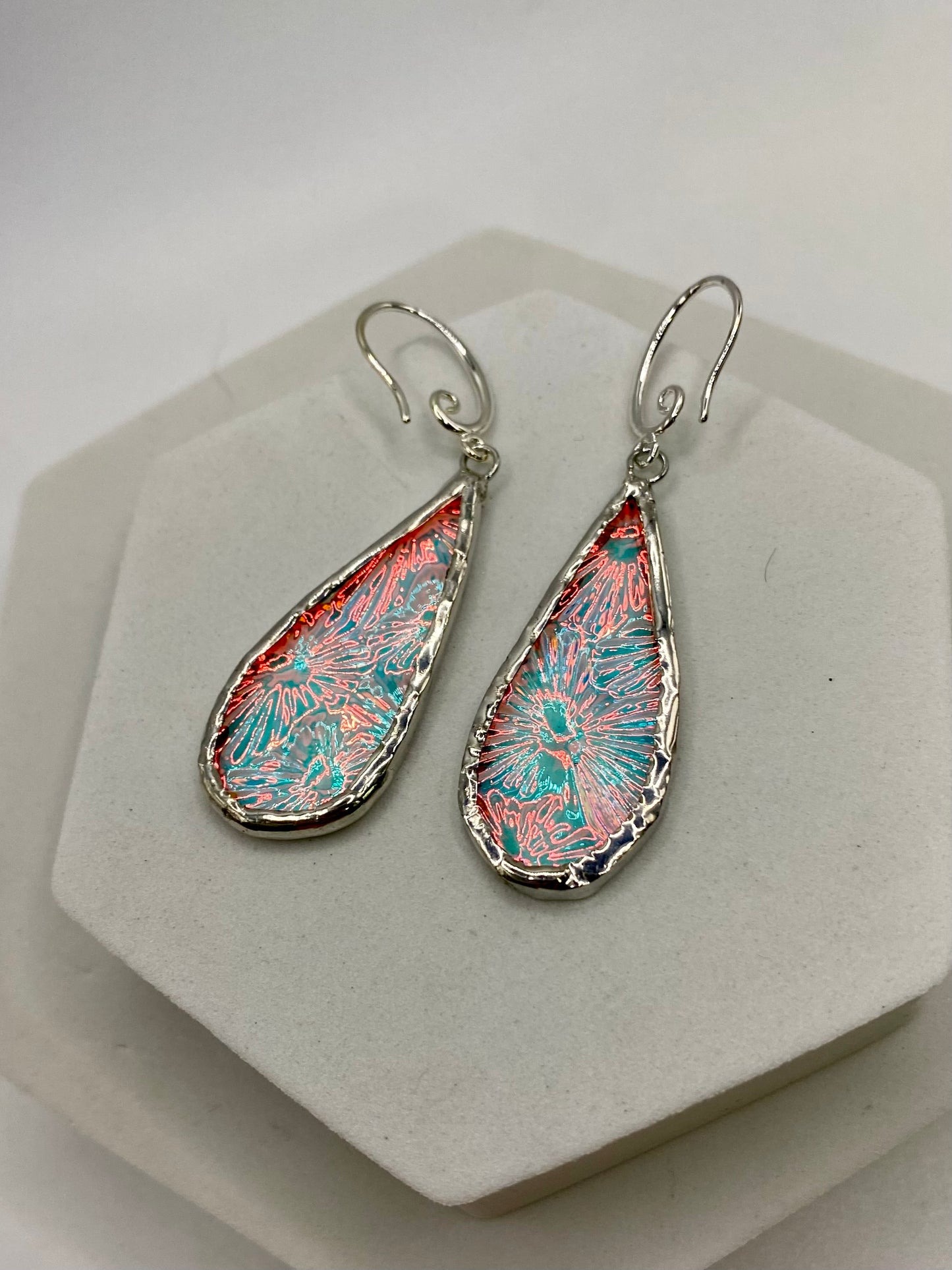 Pink Blue Teardrop Earrings | Stained Glass Earrings by Hip Chick Glass, Stained Glass Dangle Drop Earrings, Stained Glass Earrings
