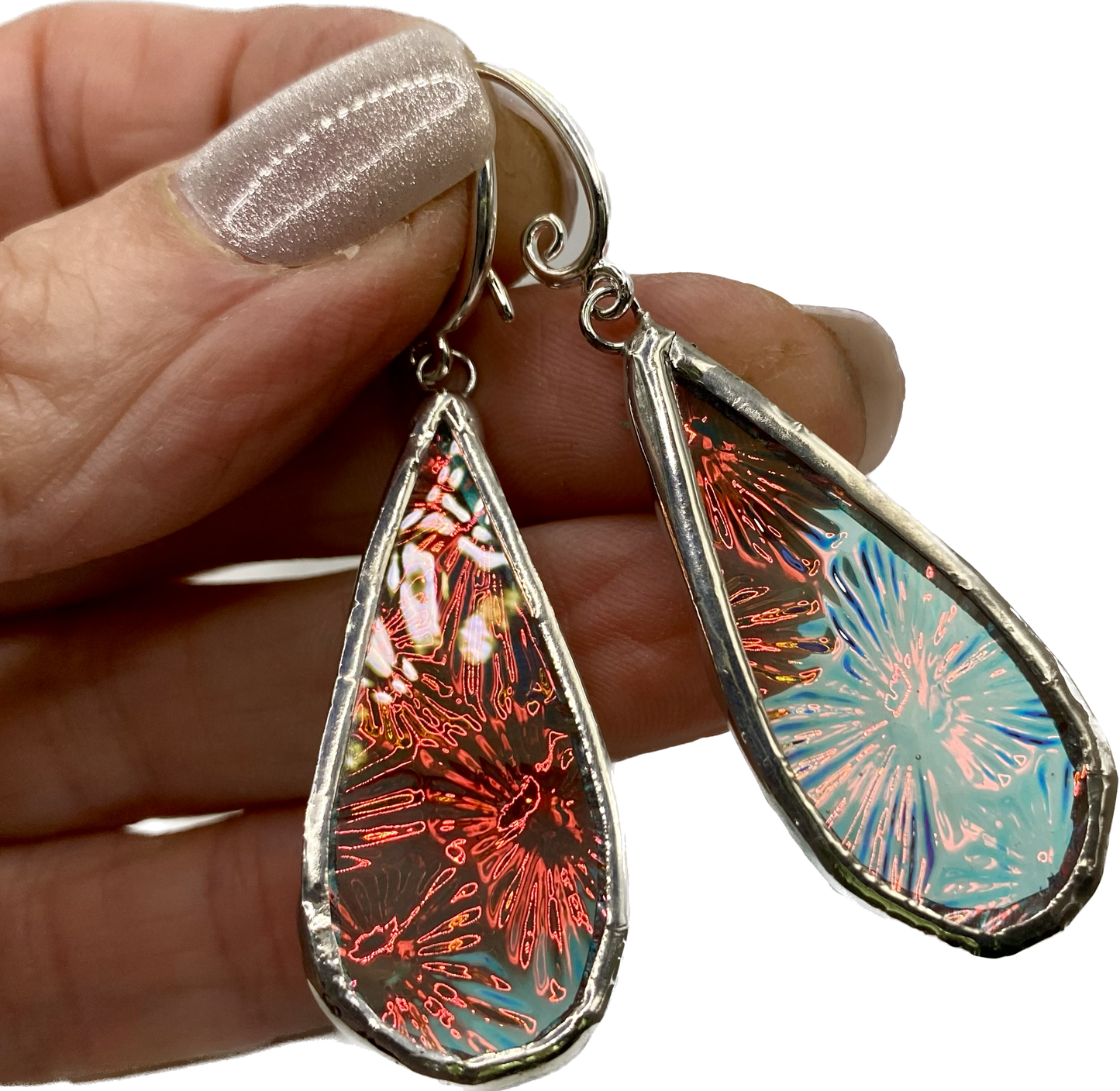 Pink Blue Teardrop Earrings | Stained Glass Earrings by Hip Chick Glass, Stained Glass Dangle Drop Earrings, Stained Glass Earrings