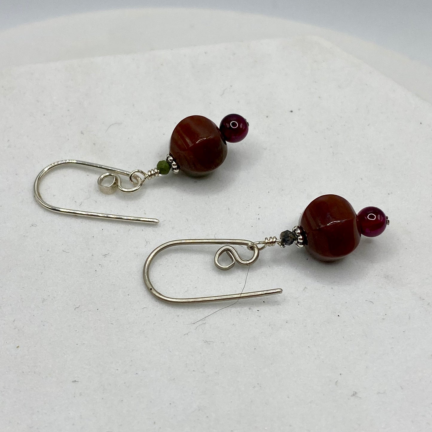 Garnet & Rhodonite Dangle Earrings by Hip Chick Glass, Sterling Silver Earrings, Handmade Gemstone Jewelry, Handmade Jewelry Gift, Birthstone Earrings