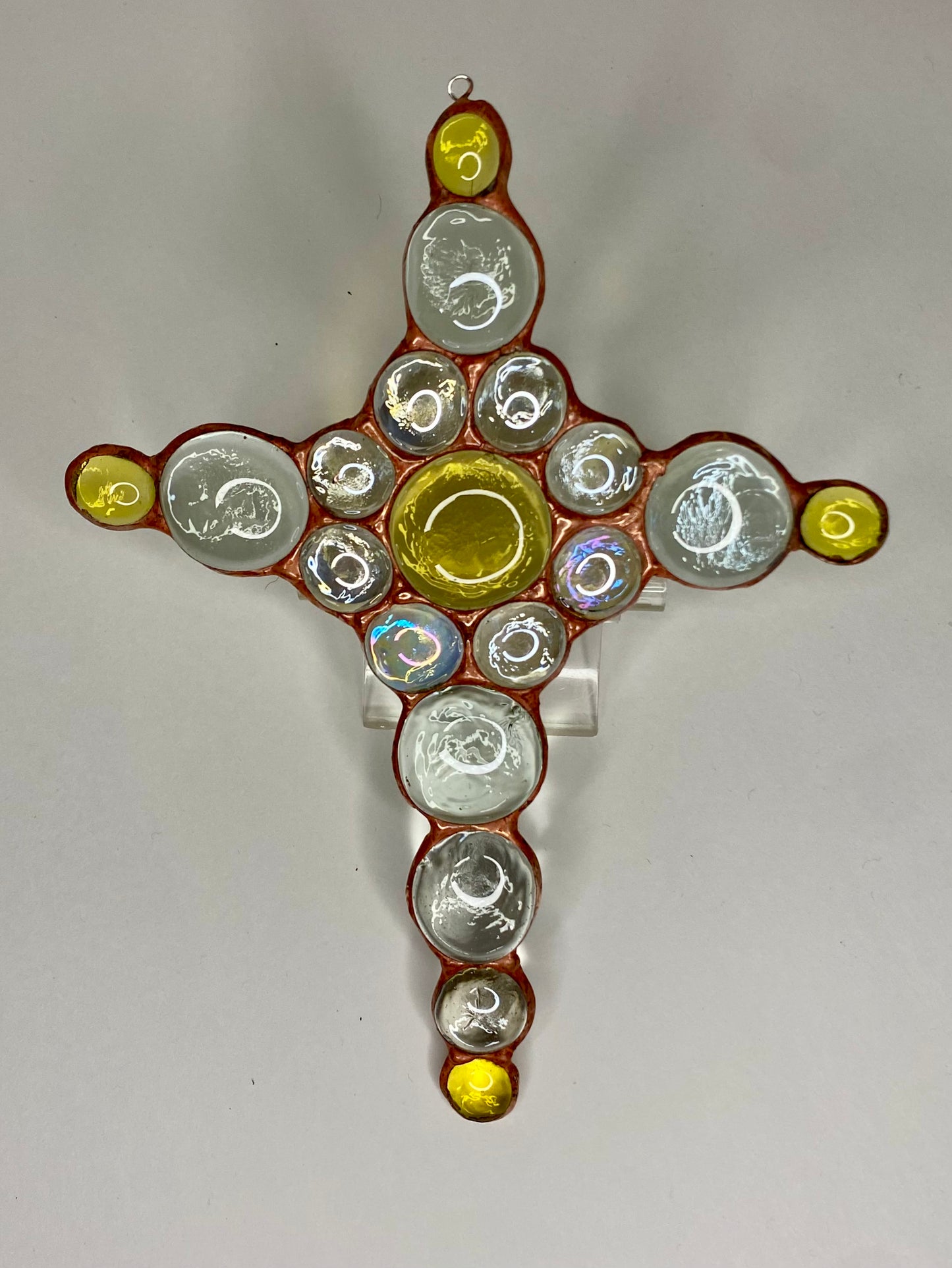 Yellow Cross Suncatcher| Stained Glass Suncatcher by Hip Chick Glass, LLC, Glass Sun Catcher, Handmade Glass Art