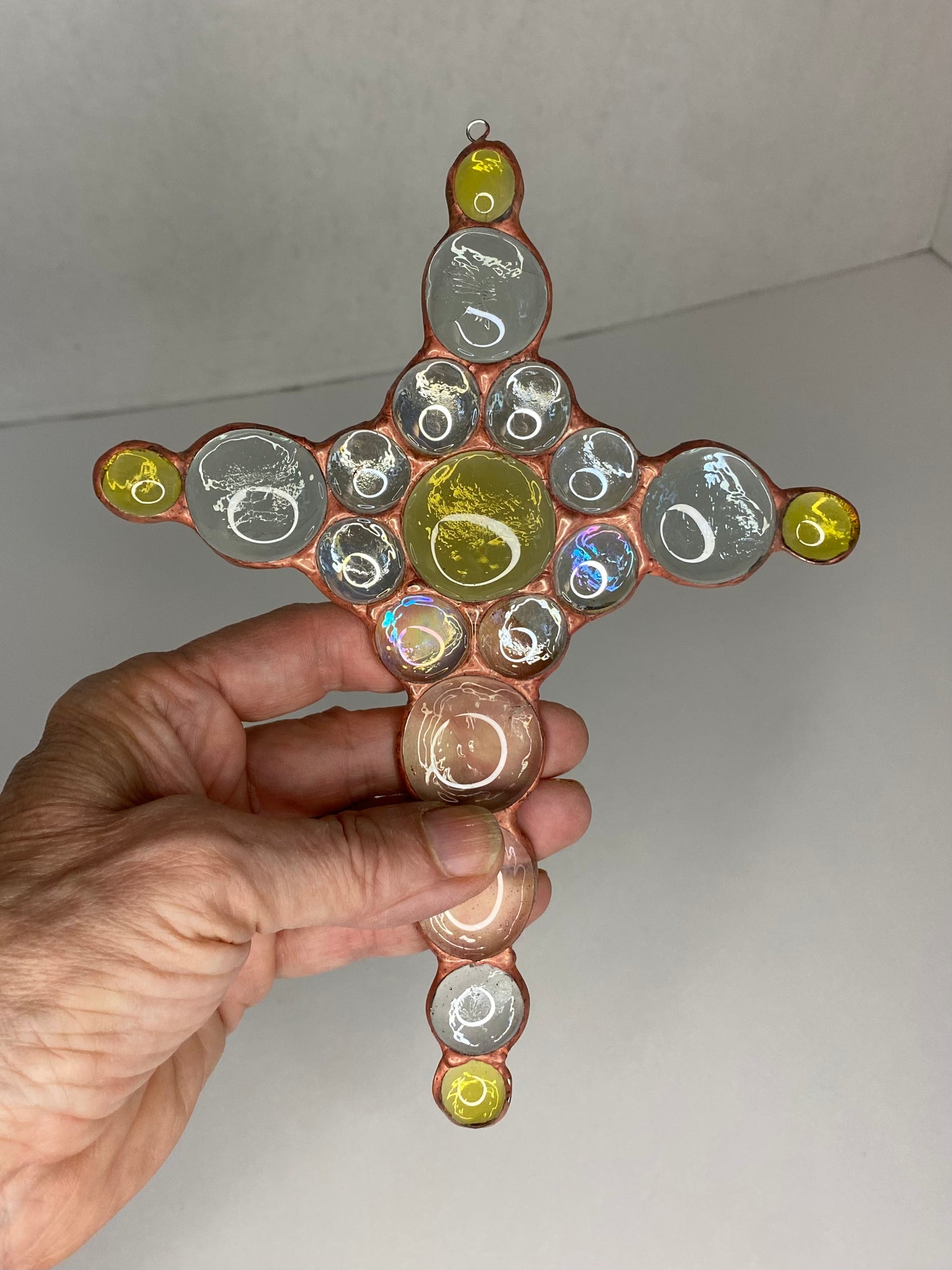 Yellow Cross Suncatcher| Stained Glass Suncatcher by Hip Chick Glass, LLC, Glass Sun Catcher, Handmade Glass Art