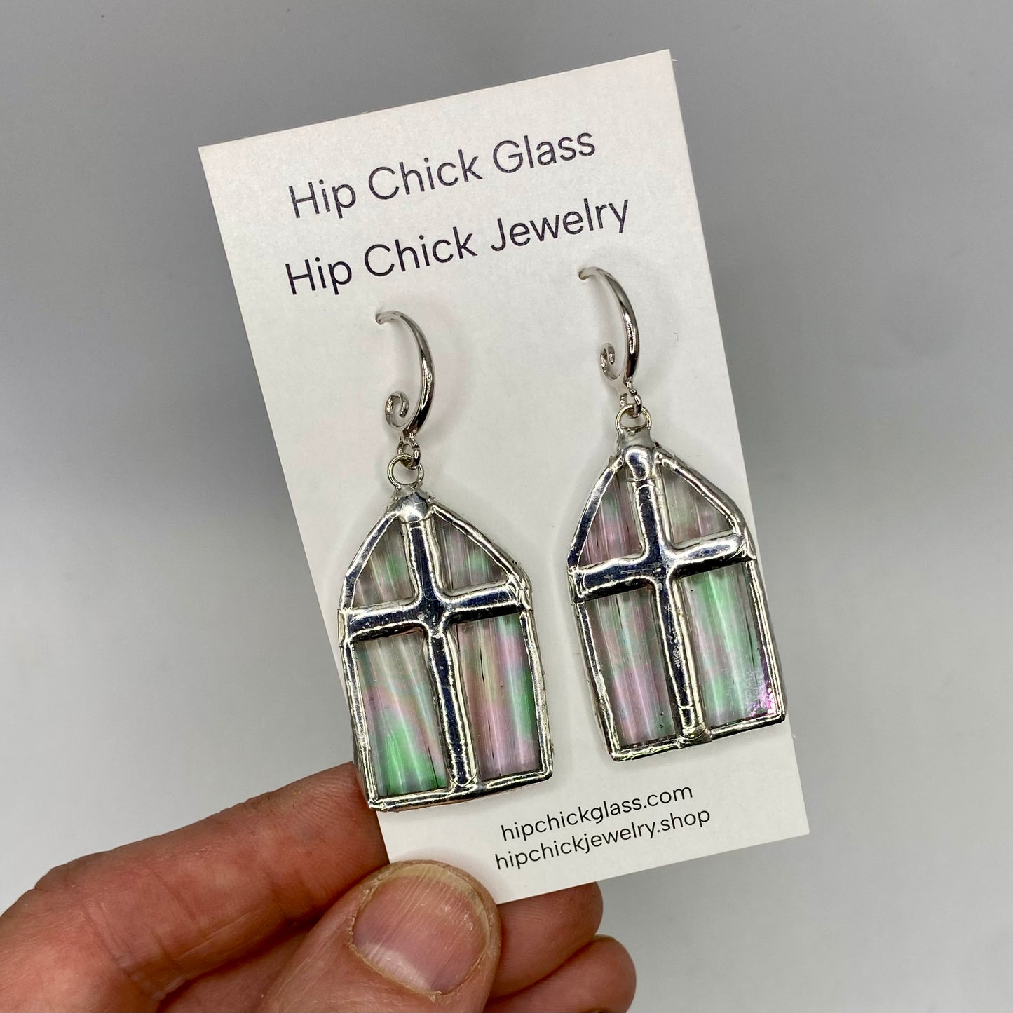 Iridescent Church Window Earrings, Stained Glass Earrings by Hip Chick Glass, Stained Glass Dangle Drop Earrings, Stained Glass Earrings