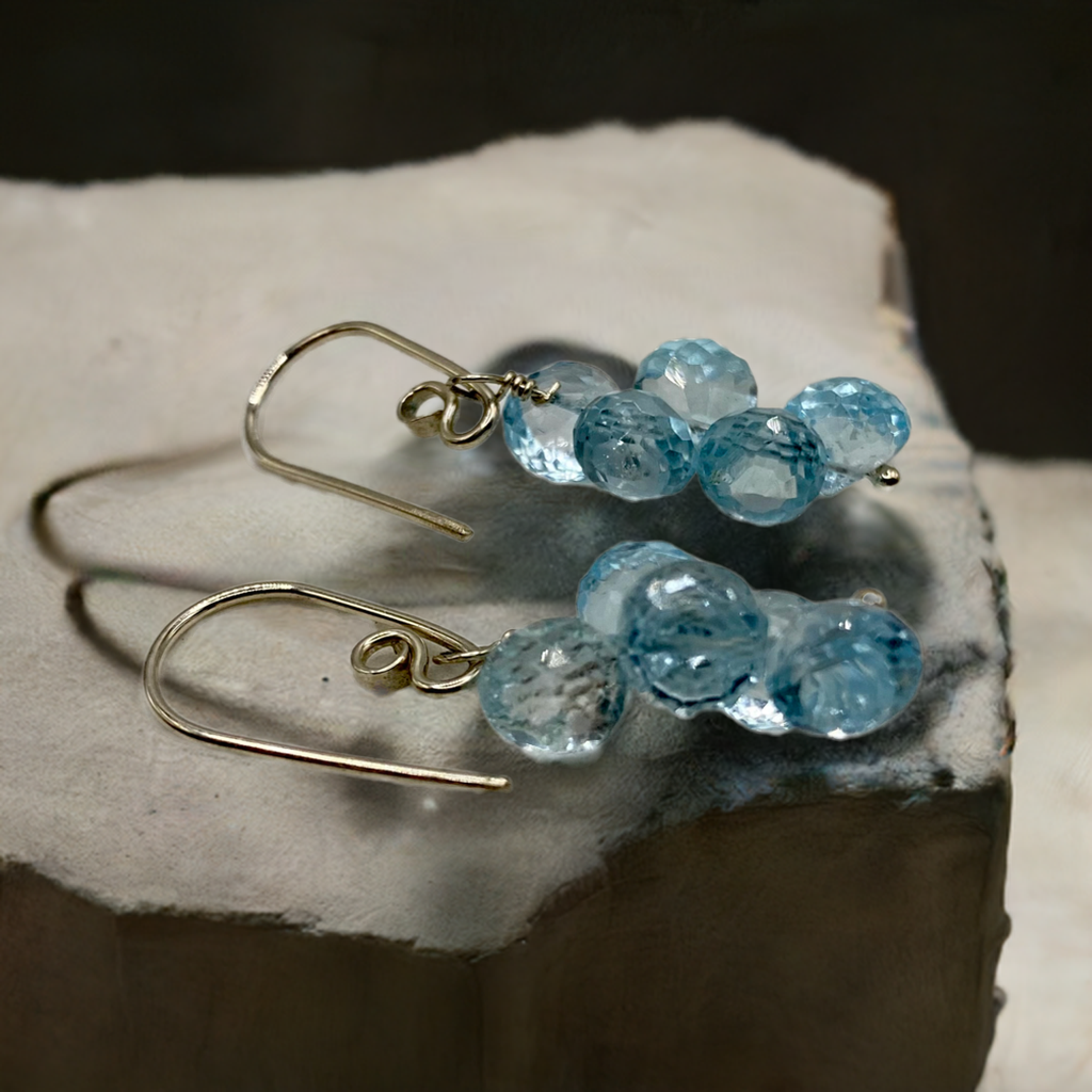 AA Grade Aquamarine Earrings by Hip Chick Glass, Sterling Silver Wire Wrap Earrings, Handmade Gemstone Jewelry, March Birthstone