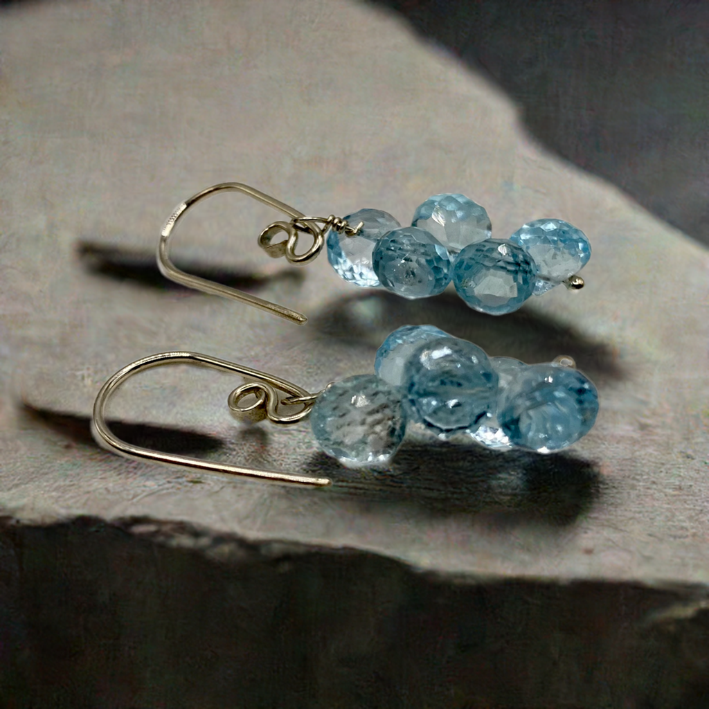 AA Grade Aquamarine Earrings by Hip Chick Glass, Sterling Silver Wire Wrap Earrings, Handmade Gemstone Jewelry, March Birthstone