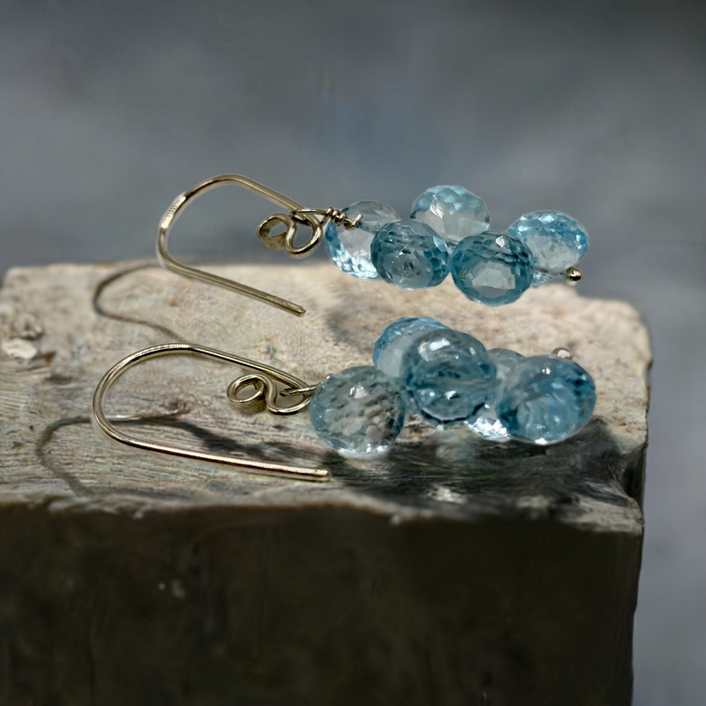 AA Grade Aquamarine Earrings by Hip Chick Glass, Sterling Silver Wire Wrap Earrings, Handmade Gemstone Jewelry, March Birthstone