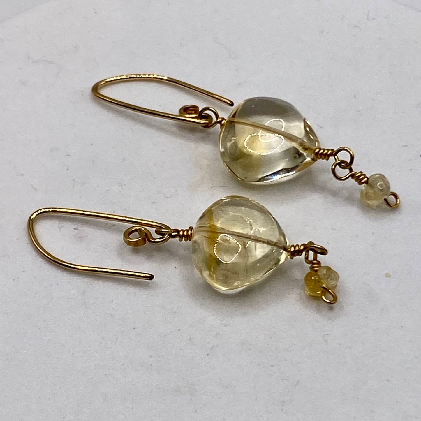 Citrine Puff Briolette Earrings by Hip Chick Glass, 14 Karat Gold Fill Earrings, Handmade Gold Birthstone Jewelry, November Birthstone Gift