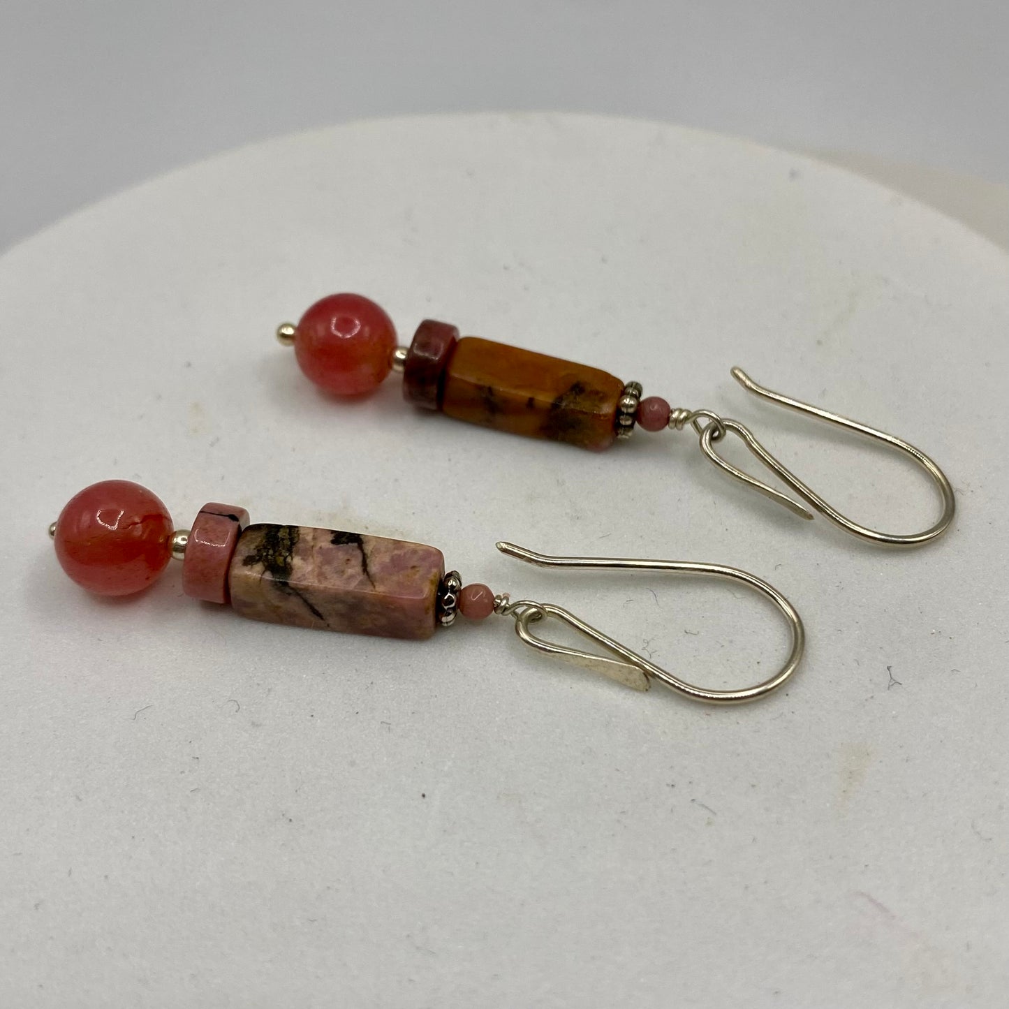 Rhodonite & Ruby Silver Earrings by Hip Chick Glass, Sterling Silver Earrings, Handmade Gemstone Jewelry, Birthstone Gift