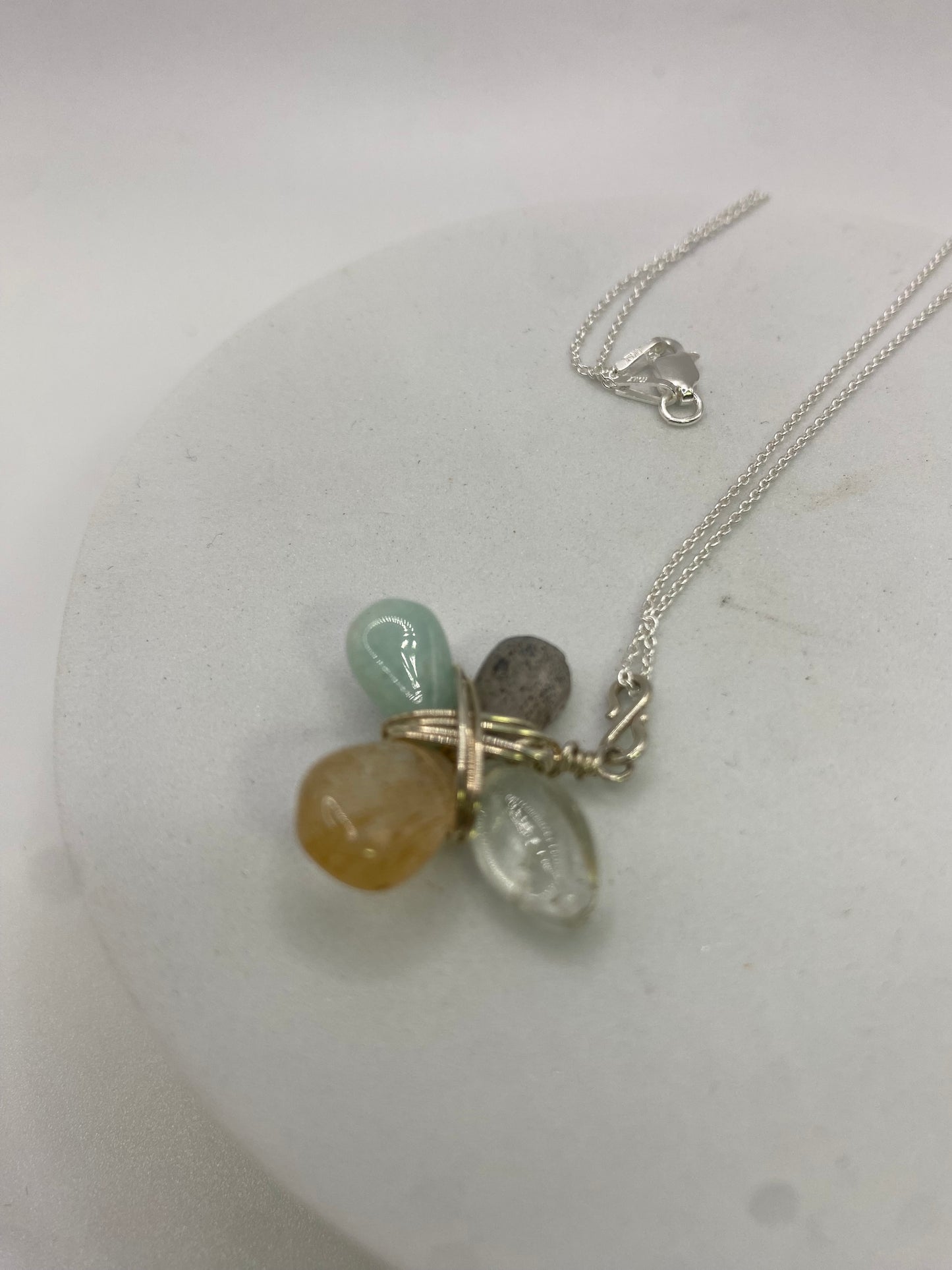 Quartz, Prehnite, Labradorite, Amazonite Gemstone Wire Wrap Pendant Necklace by Hip Chick Glass, Handmade Sterling Silver Jewelry, Handmade Gemstone Jewelry, Birthstone Gift