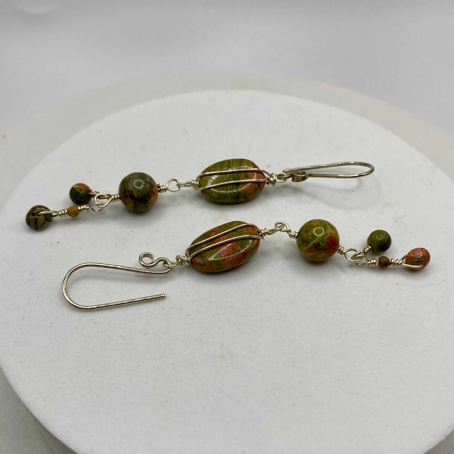 Unakite Silver Earrings by Hip Chick Glass, Handmade Sterling Silver Gemstone Jewelry, Birthstone Gift