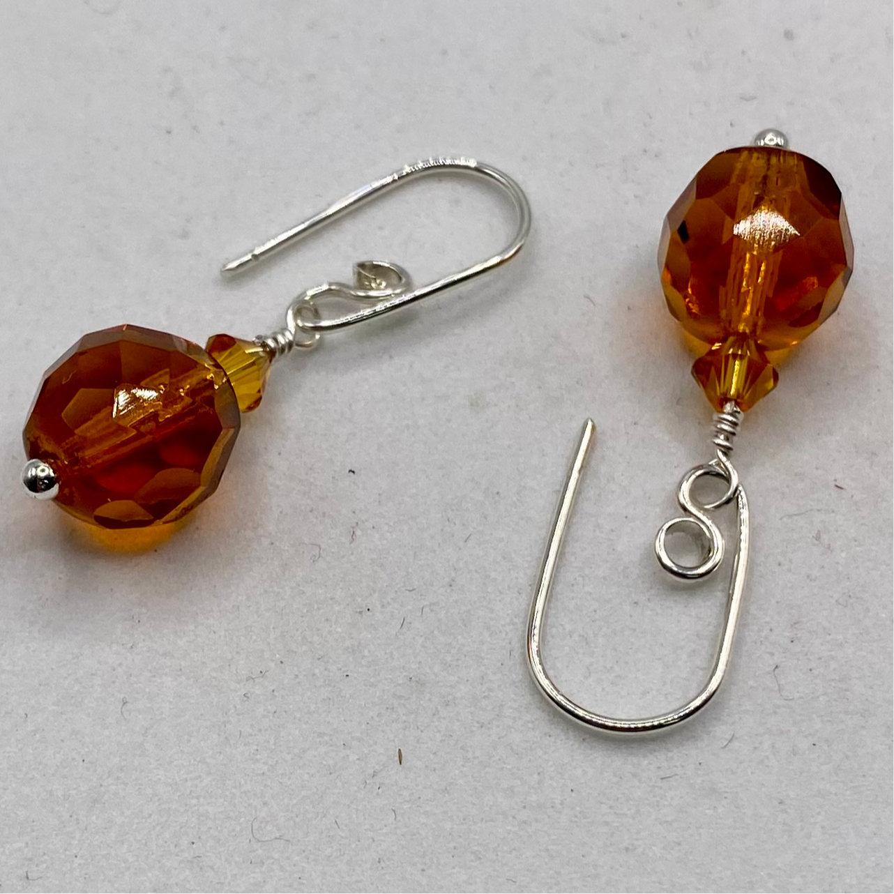 Orange & Swarovski Crystal Earrings by Hip Chick Glass, Sterling Silver Earrings, Handmade Gemstone Jewelry, Handmade Jewelry Gift