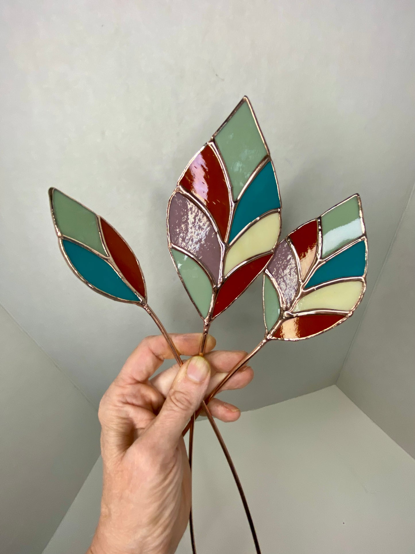 Modern Leaves Bouquet | Stained Glass Flower Bouquet, Glass Flowers on a Stem, Handmade Home Decor, Wedding Bouquet Keepsake, Tabletop Decor