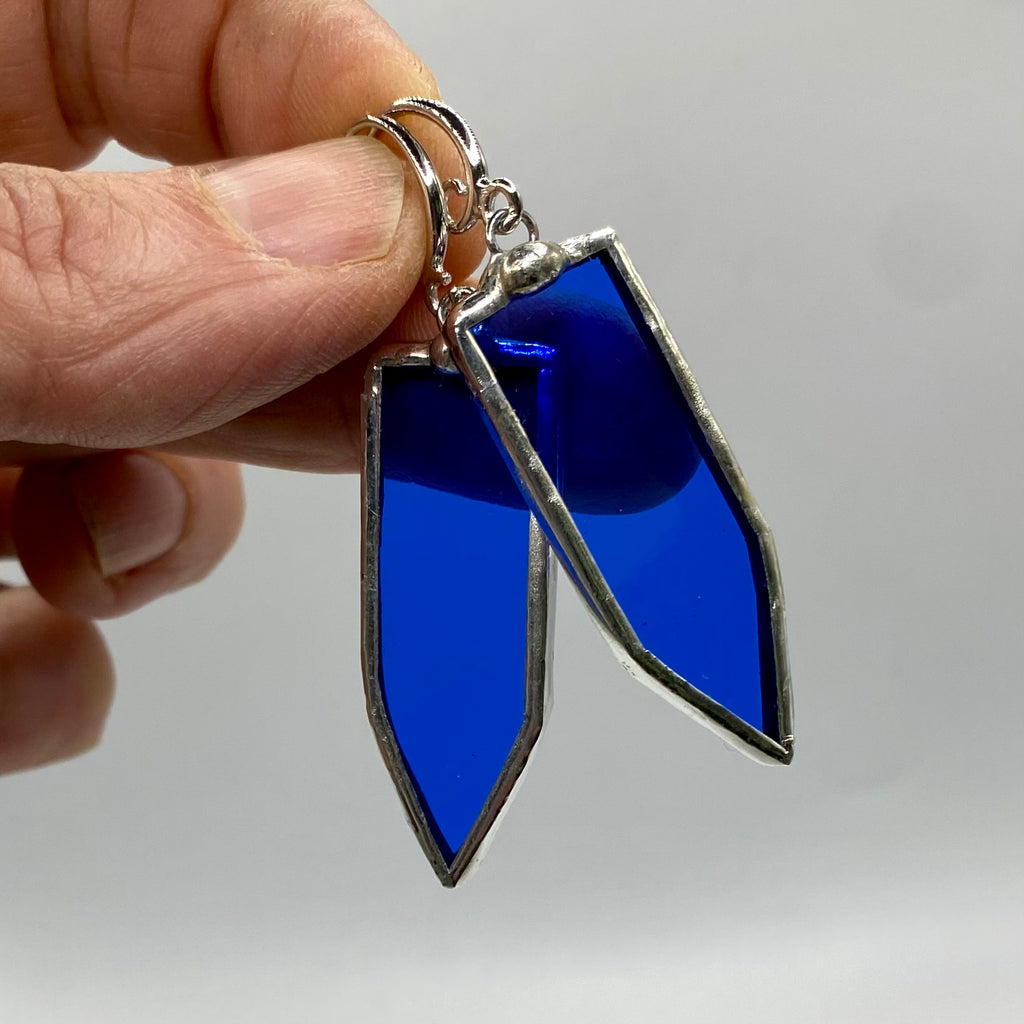 Blue Stained Glass Earrings | Handmade Geometric Dangle Drop Earrings by Hip Chick Glass