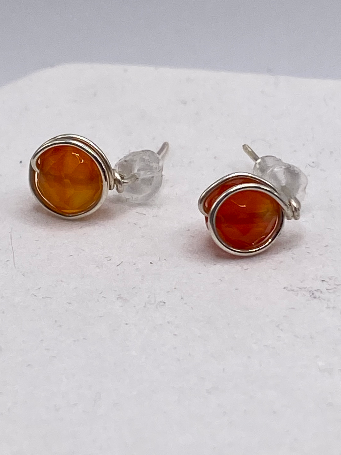 Gemstone Silver Stud Earrings by Hip Chick Glass, Handmade Birthstone Earrings, Birthstone Earrings, Pearl Stud Earrings, Sterling & Gemstone Wire Wrap Earrings