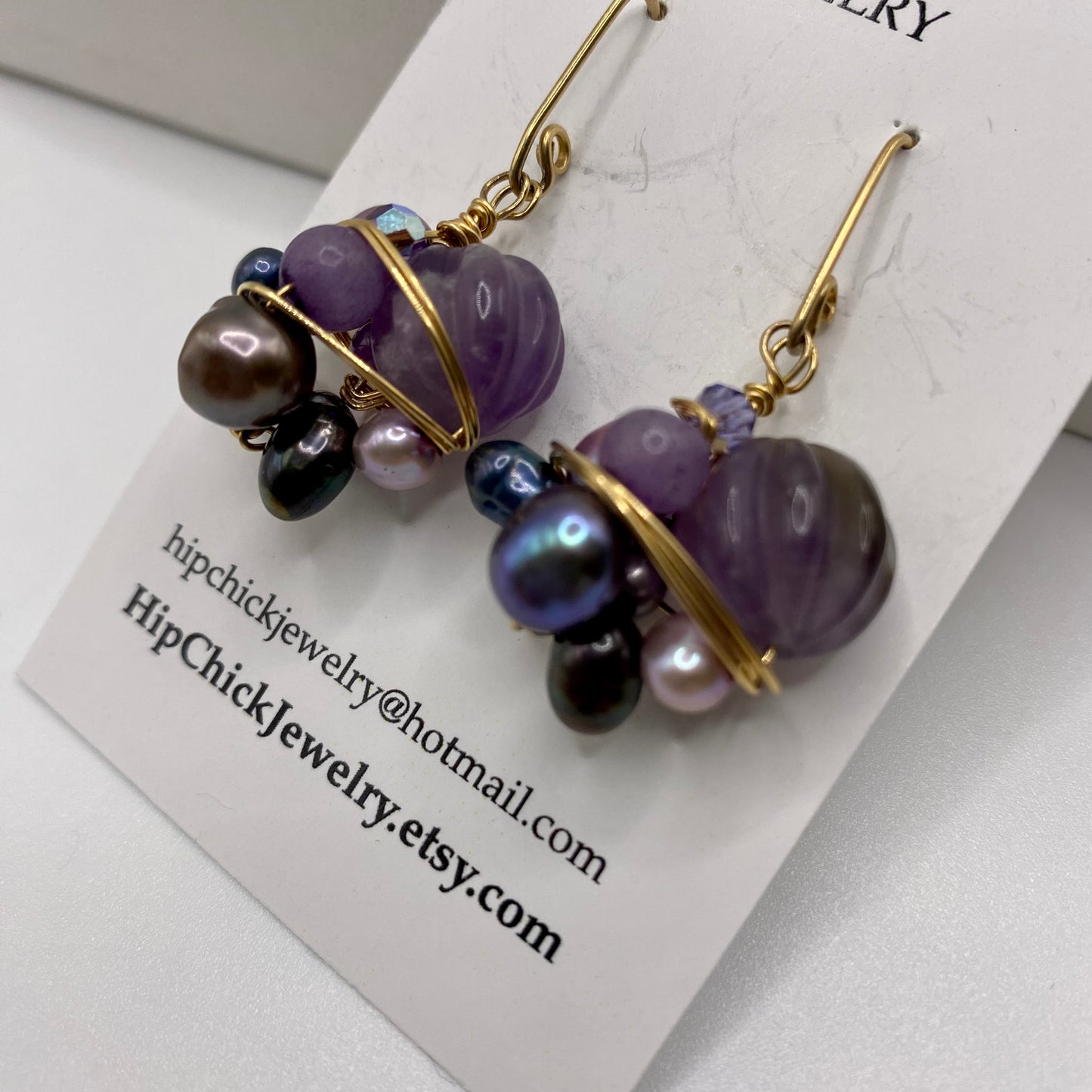 Purple Gemstone Bead Wire Wrap Earrings by Hip Chick Glass, 14 Karat Gold Fill Earrings, Handmade Gemstone Jewelry, OOAK February Birthstone Gift