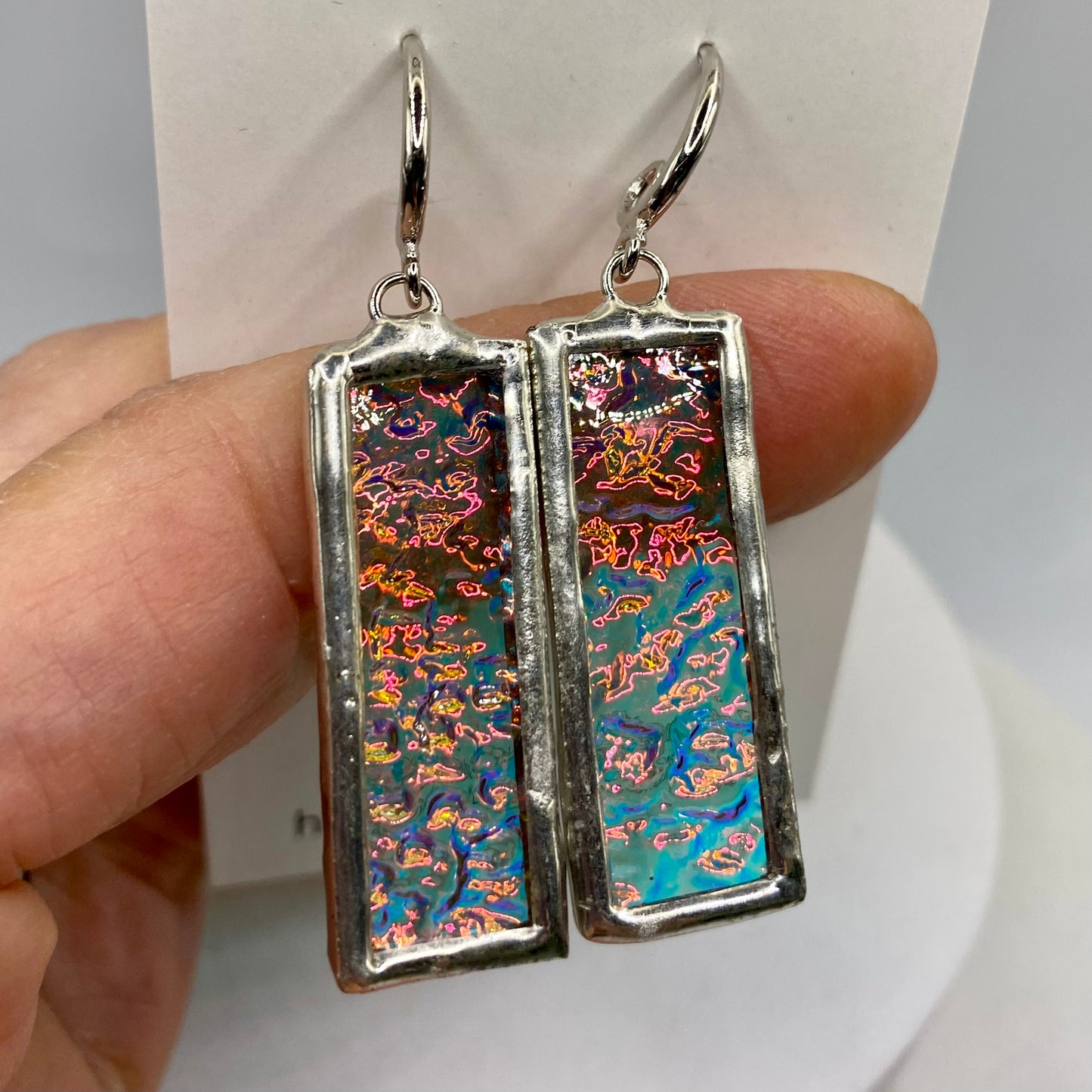 Pink Glass Stick Earrings | Stained Glass Earrings by Hip Chick Glass, Stained Glass Dangle Drop Earrings, Stained Glass Earrings