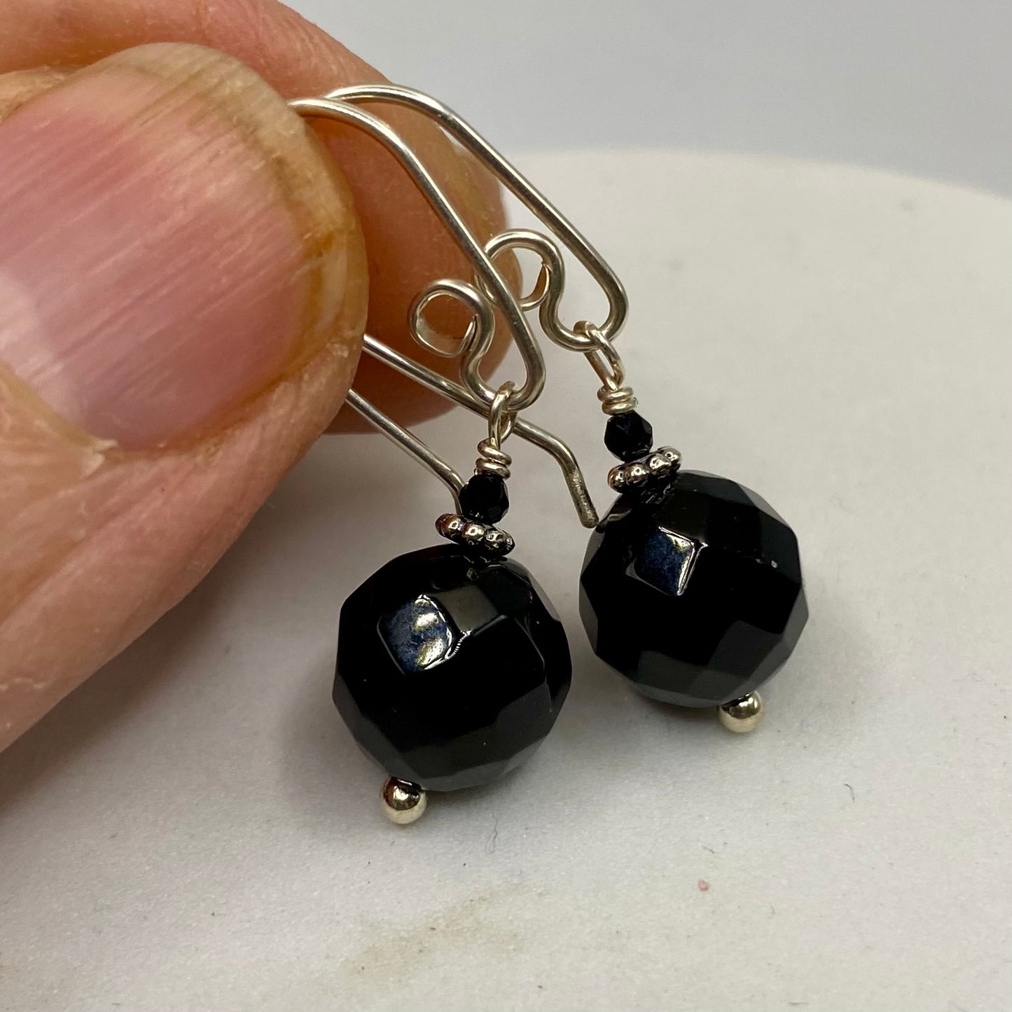 Black Onyx & Spinel Silver Earrings by Hip Chick Glass, Sterling Silver Earrings, Handmade Gemstone Jewelry, Birthstone Gift