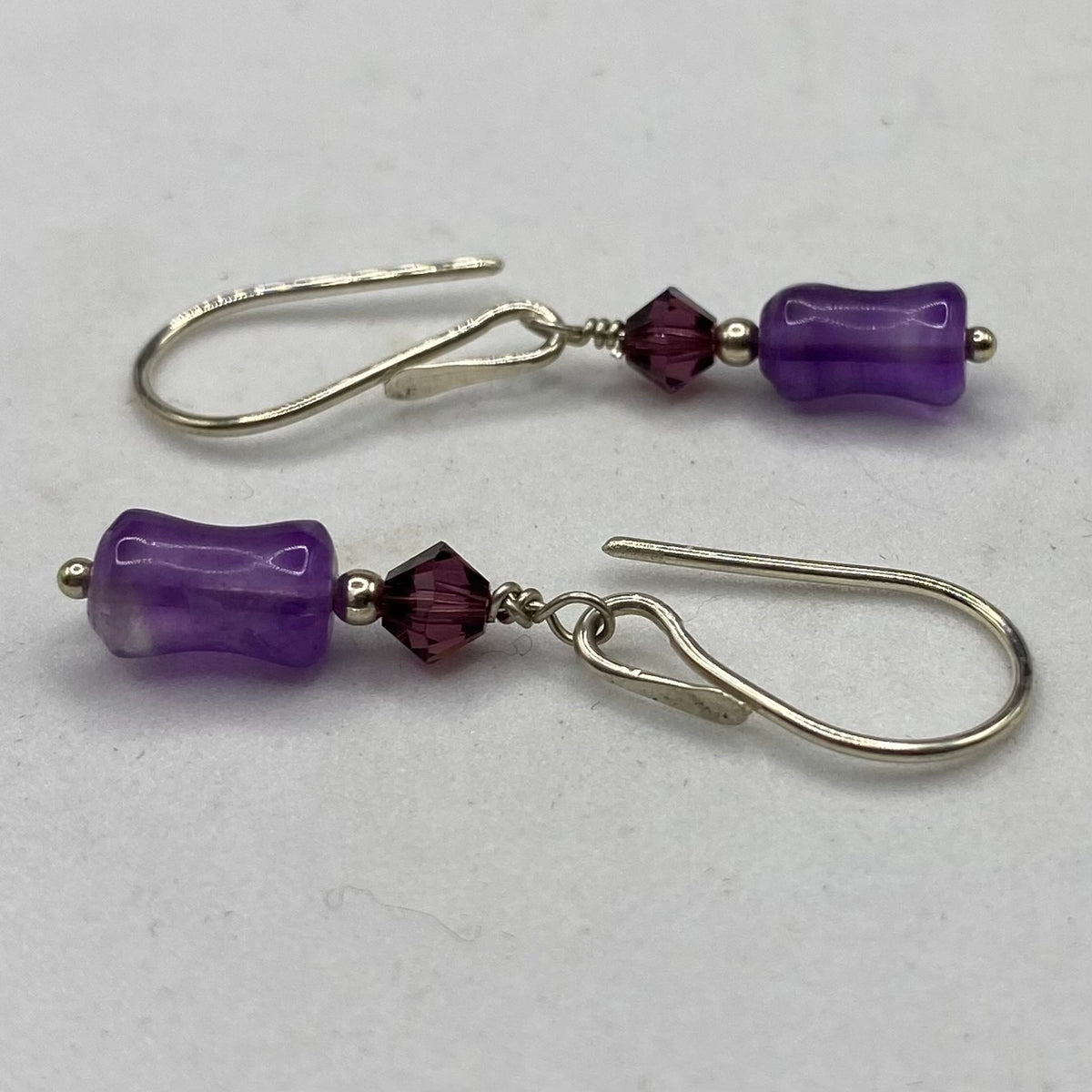 Amethyst & Swarovski Crystal Earrings by Hip Chick Glass, Silver Amethyst Earrings, Handmade Amethyst Earrings, Handmade Boho Jewelry, February Birthstone Gift