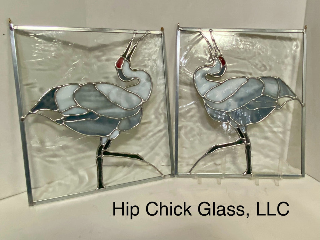 MADE TO ORDER | Dancing Sandhill Crane | Stained Glass Window Panel by Hip Chick Glass, Original Design Handmade Glass Art