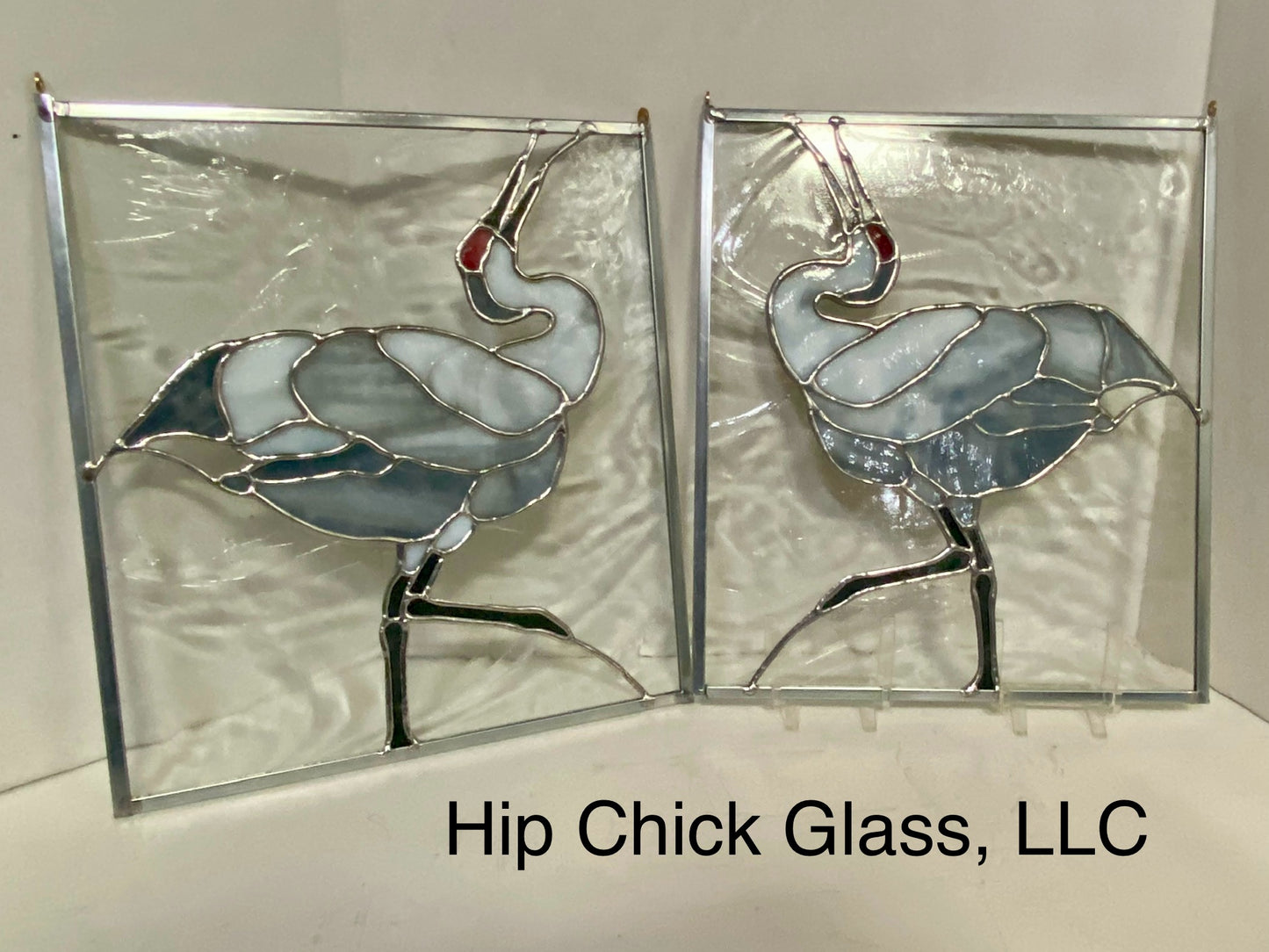 Dancing Sandhill Crane | Stained Glass Window Panel by Hip Chick Glass, Original Design Handmade Glass Art