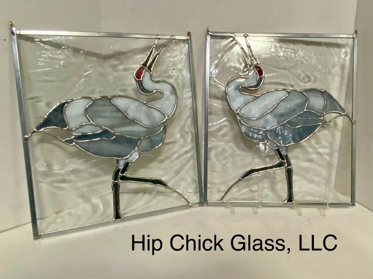 MADE TO ORDER | Dancing Sandhill Crane | Stained Glass Window Panel by Hip Chick Glass, Original Design Handmade Glass Art