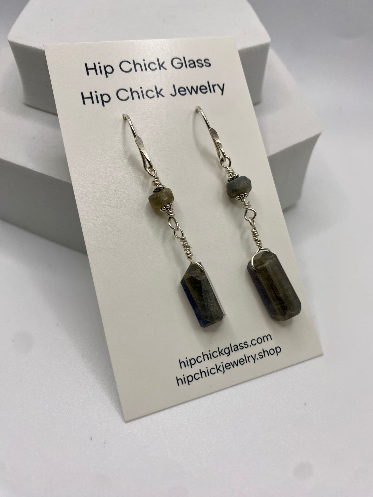 Labradorite Dangle Earrings by Hip Chick Glass, Sterling Silver Earrings, Handmade Gemstone Jewelry, Handmade Jewelry Gift