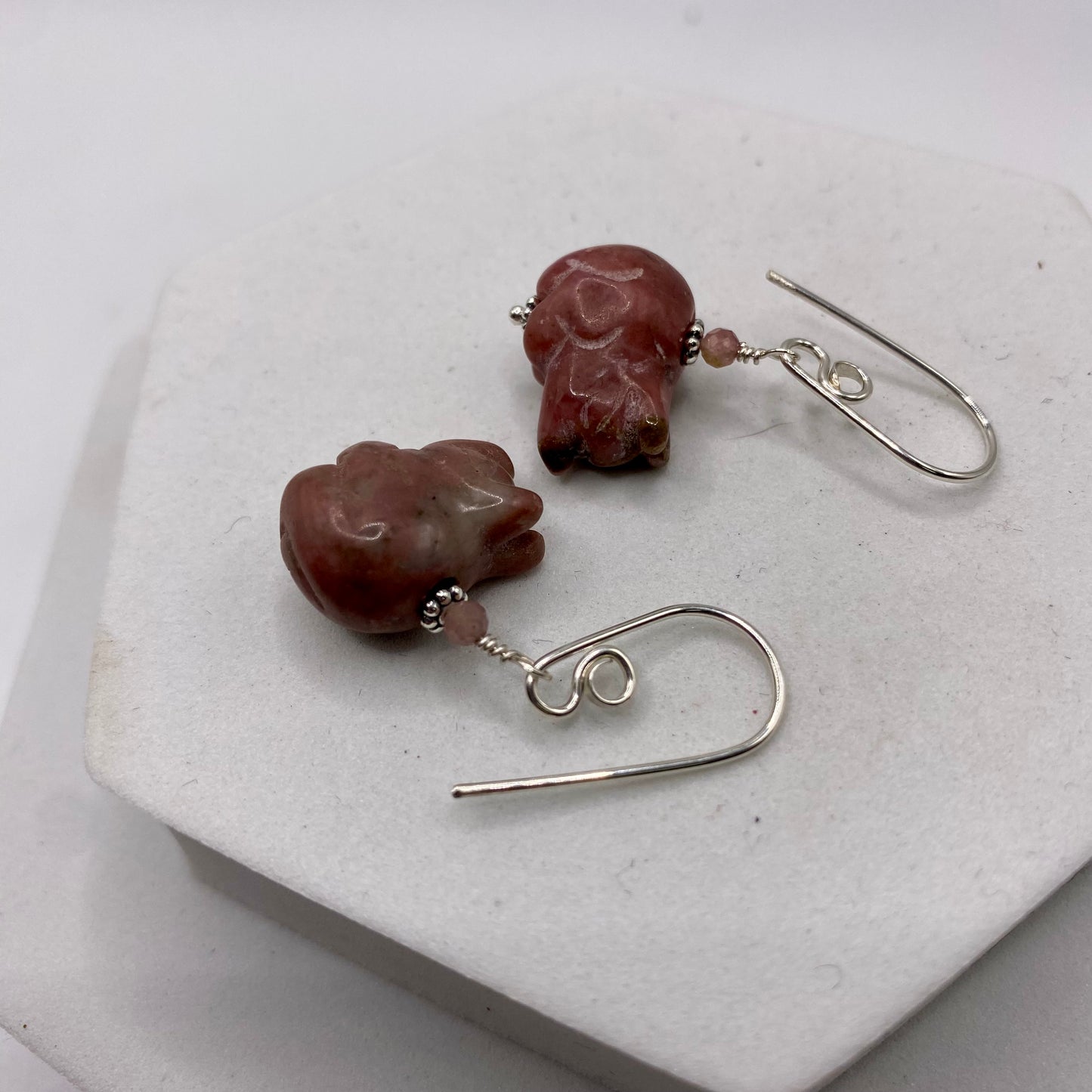 Carved Pig Earrings by Hip Chick Glass, Sterling Silver Earrings, Handmade Gemstone Jewelry, Handmade Jewelry Gift