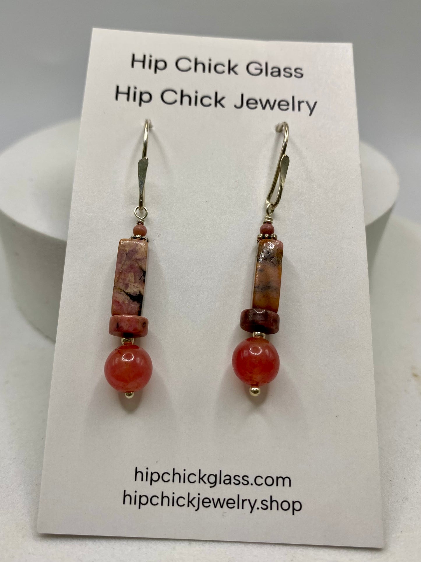 Rhodonite & Ruby Silver Earrings by Hip Chick Glass, Sterling Silver Earrings, Handmade Gemstone Jewelry, Birthstone Gift
