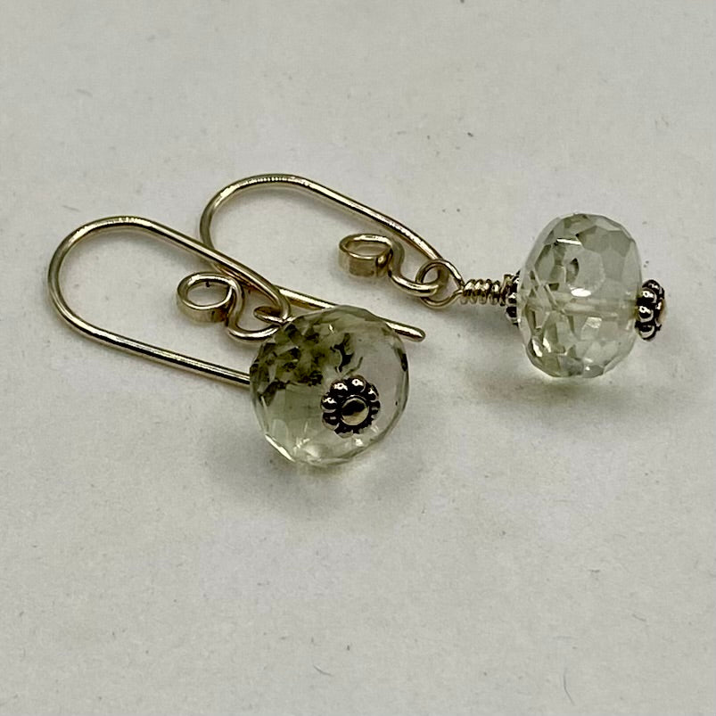 Rare Faceted Green Amethyst Earrings by Hip Chick Glass, Sterling Silver Earrings, Handmade Gemstone Jewelry, February Birthstone Gift