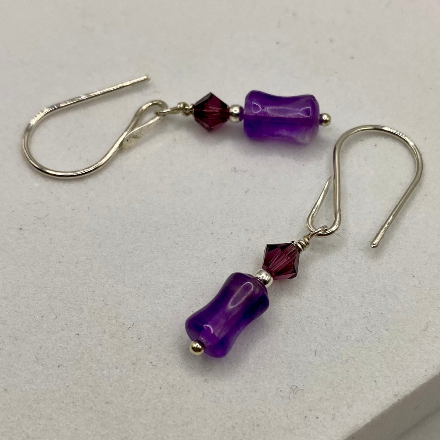 Amethyst & Swarovski Crystal Earrings by Hip Chick Glass, Sterling Silver Earrings, Handmade Gemstone Jewelry, Handmade Jewelry Gift, February Birthstone