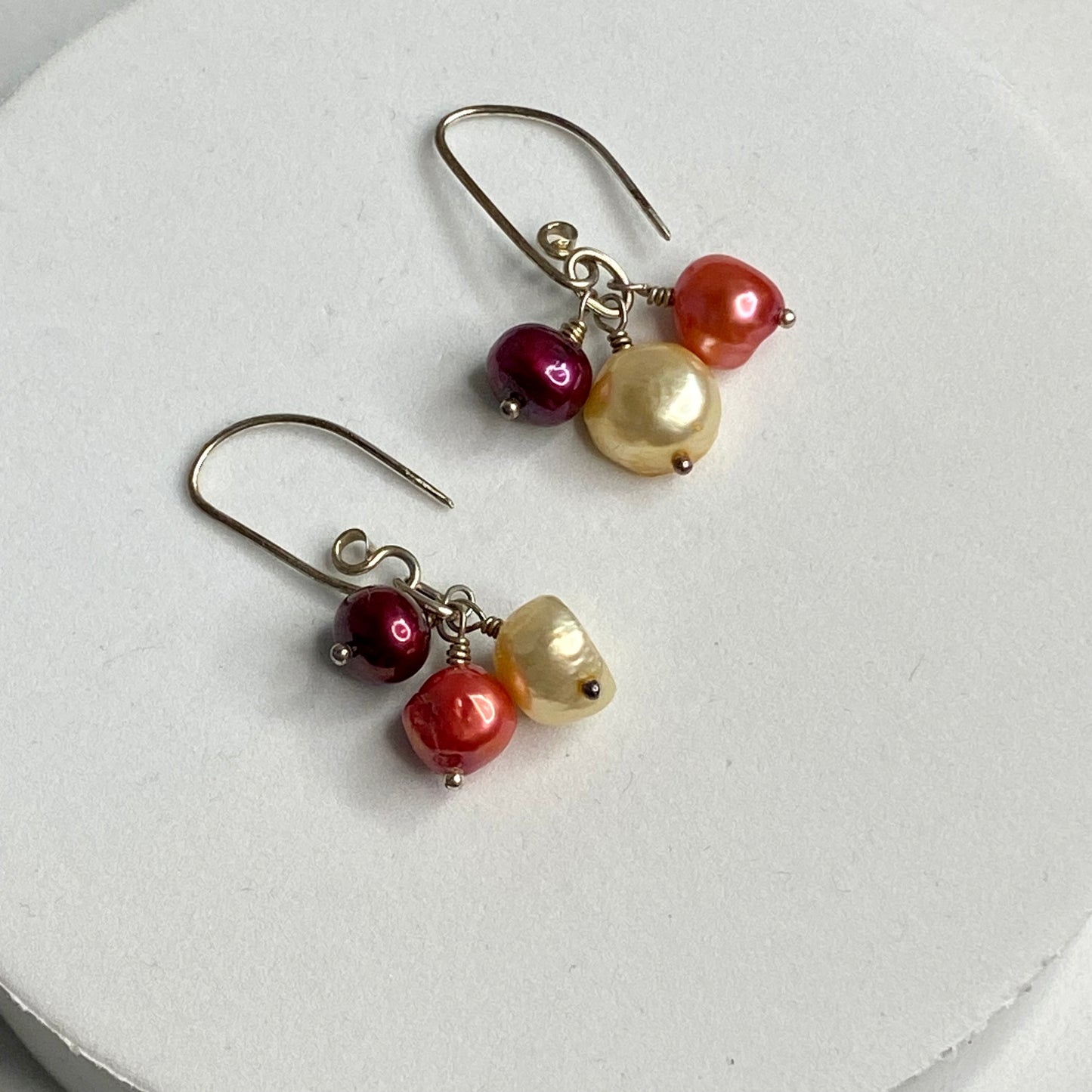 Colorful Pearl Cluster Earrings by Hip Chick Glass, Sterling Silver Earrings, Handmade Gemstone Jewelry, June Birthstone Gift